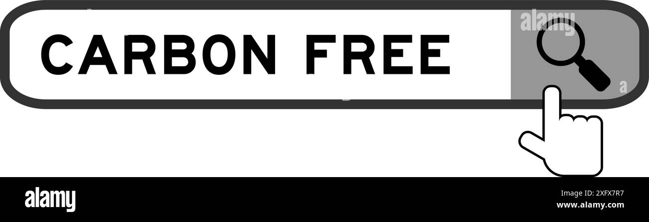Banner di ricerca in parola carbon free con icona della lente di ingrandimento a mano su sfondo bianco Illustrazione Vettoriale