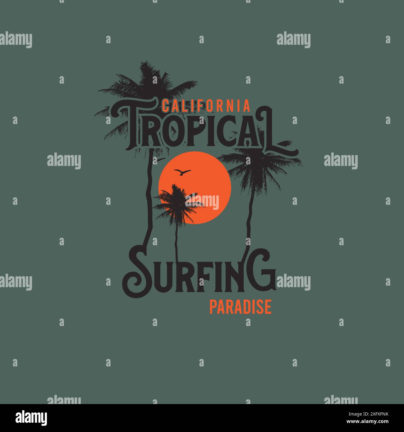 california retro surf tipografia da spiaggia design di palme Illustrazione Vettoriale