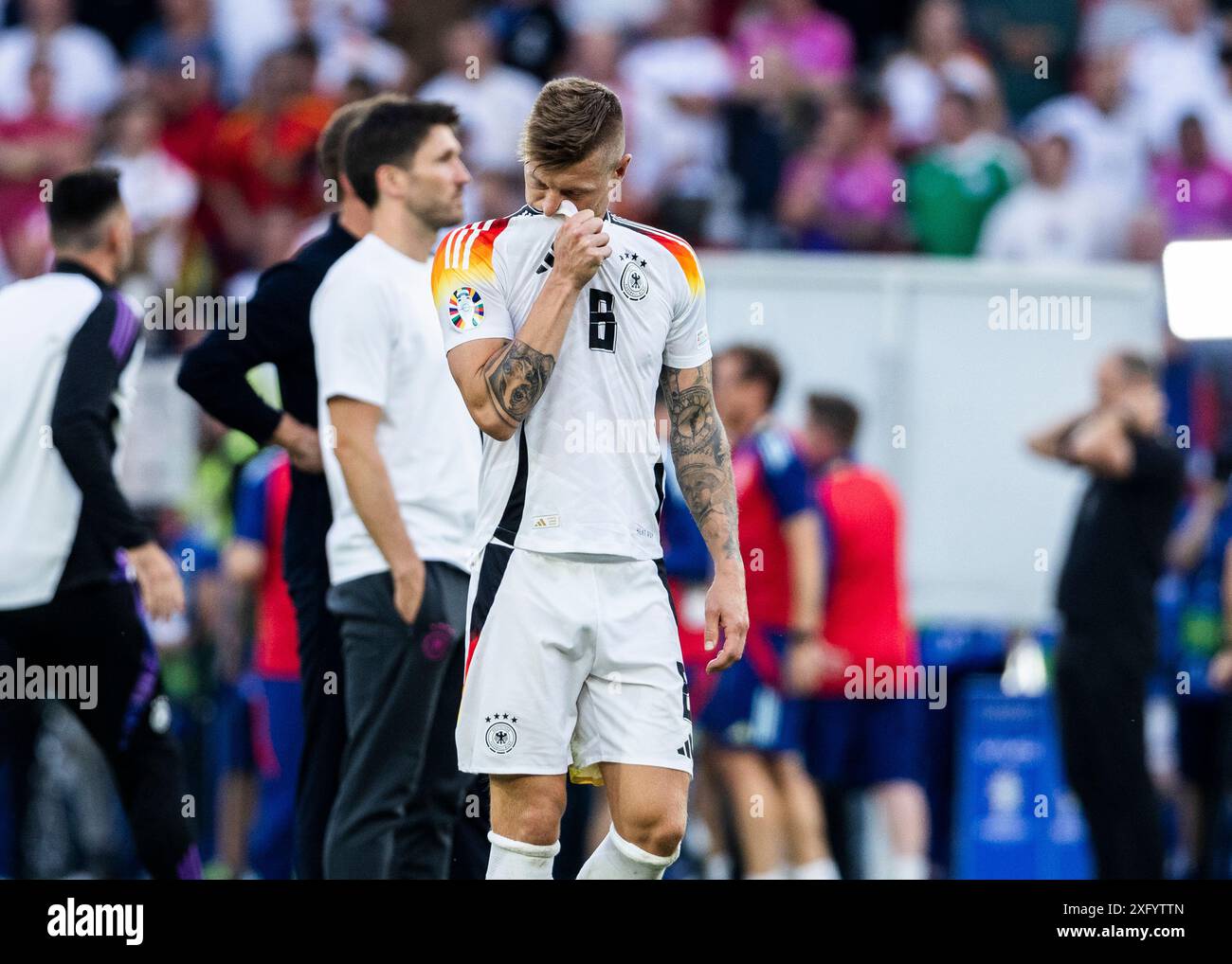 Stoccarda, Germania. 5 luglio 2024. Toni Kroos della germania deluso durante la partita dei quarti di finale Spagna contro Germania al Campionato europeo UEFA 2024. Credito: Mika Volkmann/Alamy Live News Foto Stock