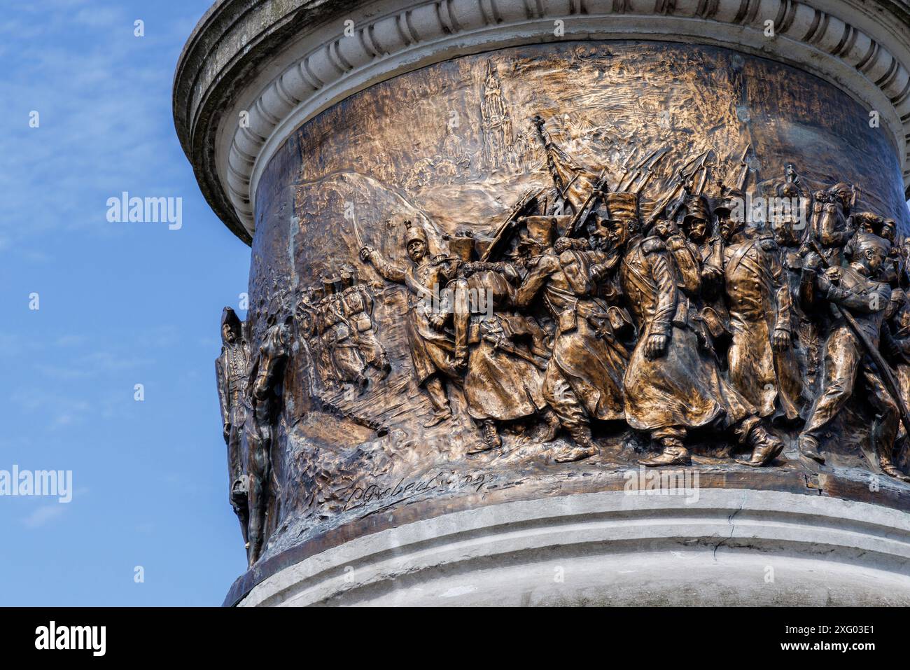 Particolare sul monumento ai soldati francesi morti durante l'assedio di Anversa nel 1832, Place de Lille, Tournai, Belgio Foto Stock