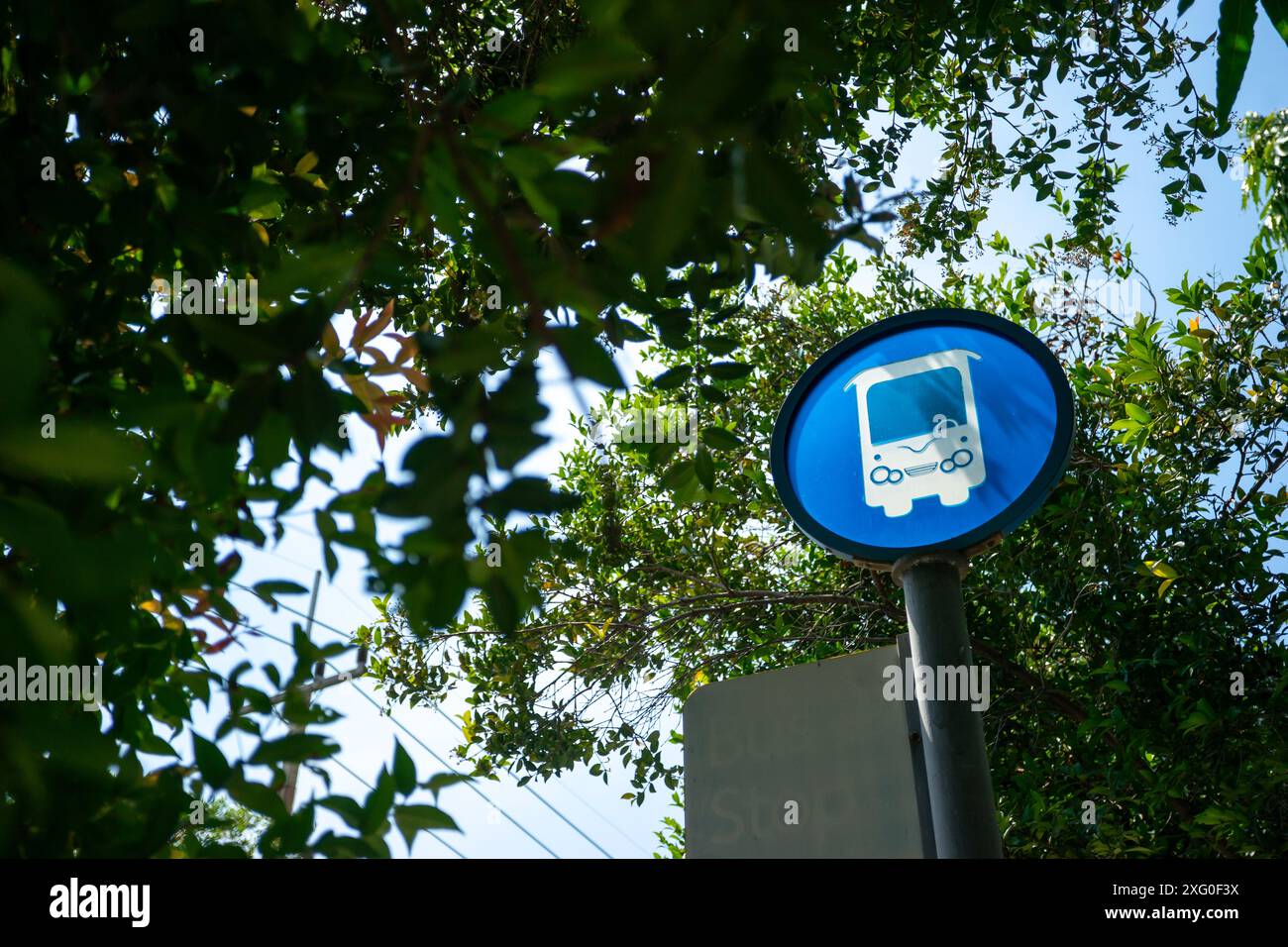 Una foto di scorta di una fermata dell'autobus in genere presenta un'immagine di una fermata dell'autobus o di un riparo dell'autobus, che è un luogo designato dove le persone possono aspettare un b pubblico Foto Stock