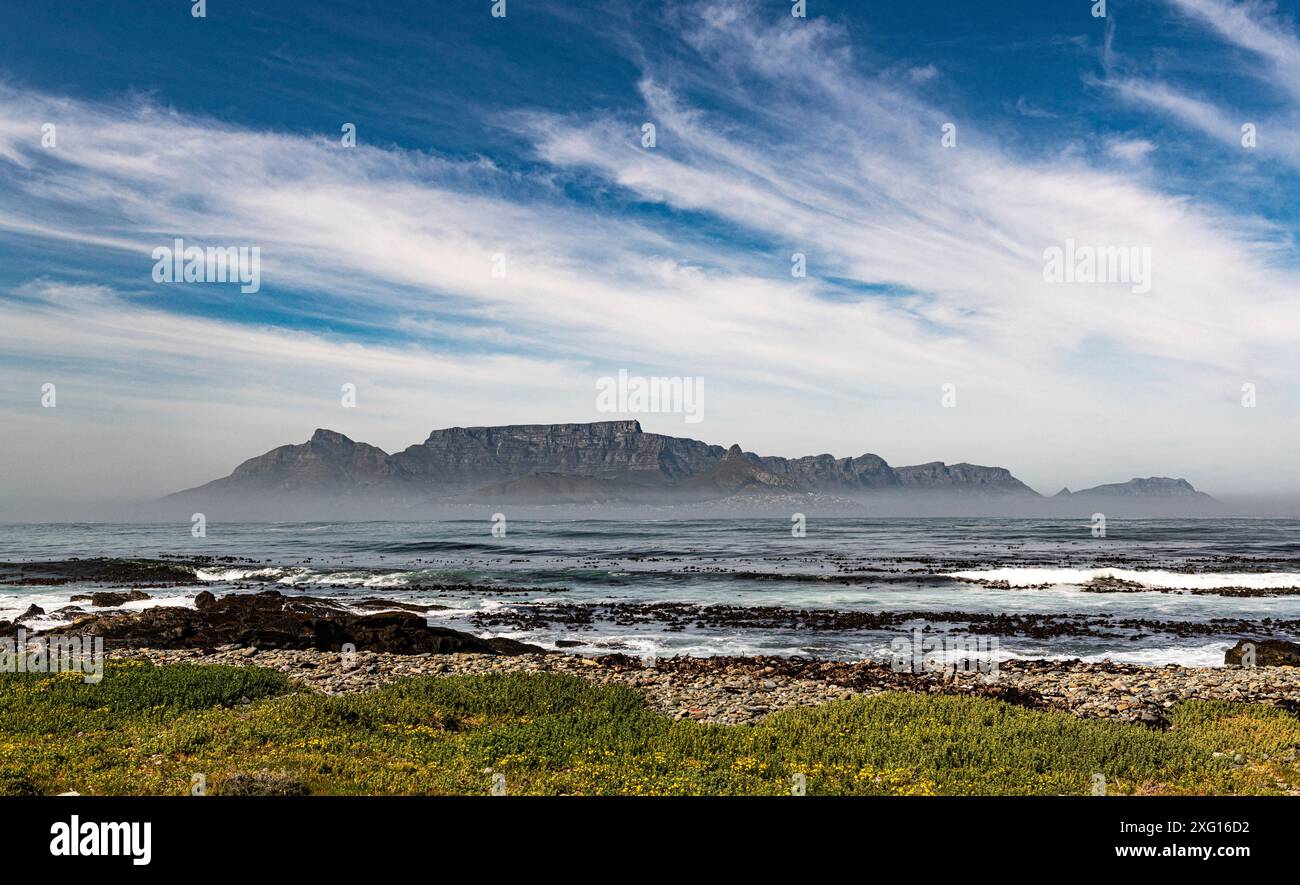 Città del Capo, vista dall'isola Robben in Sudafrica Foto Stock