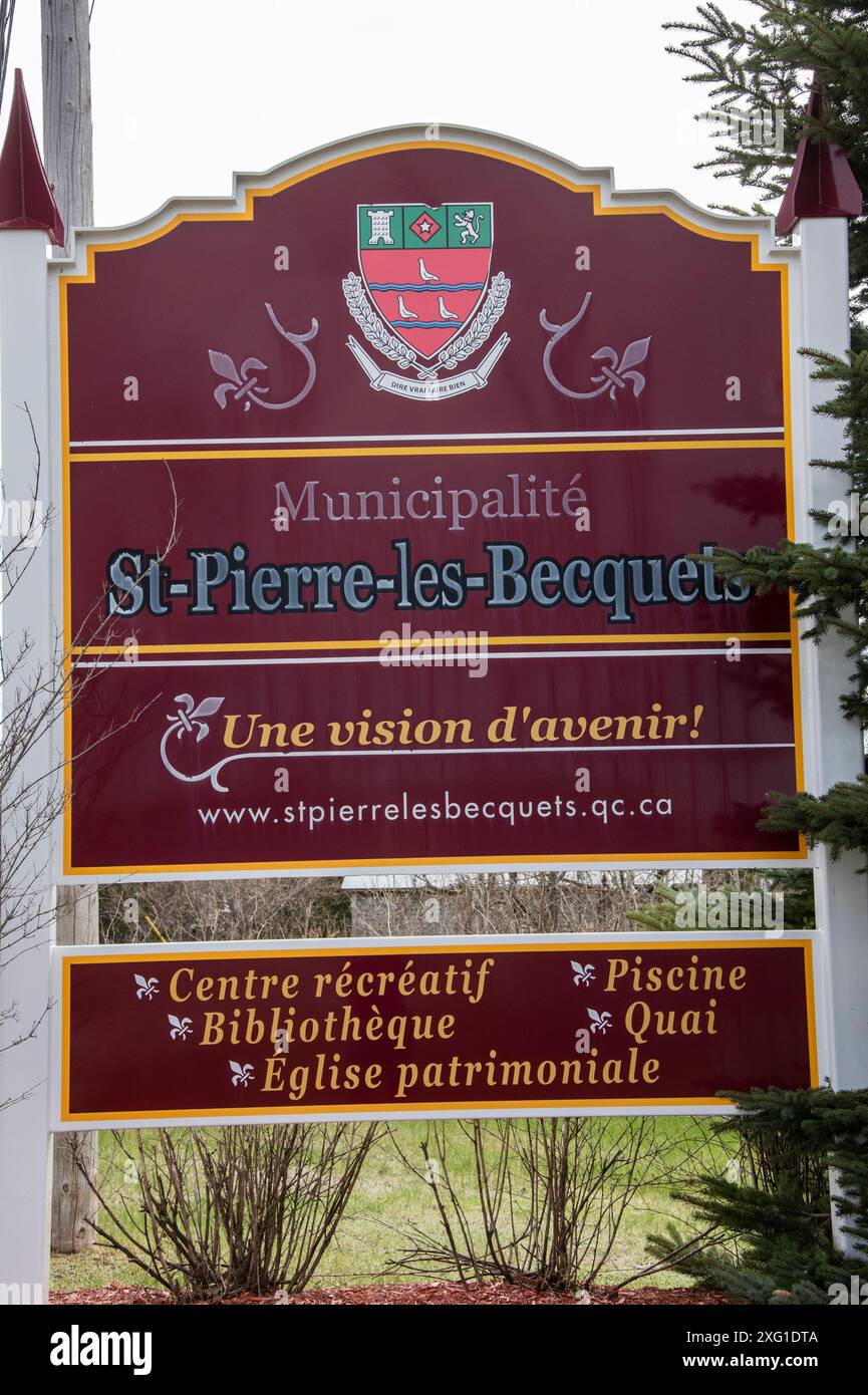 Benvenuto nel comune di Saint-Pierre-les-Becquets sulla QC 132 a Quebec, Canada Foto Stock