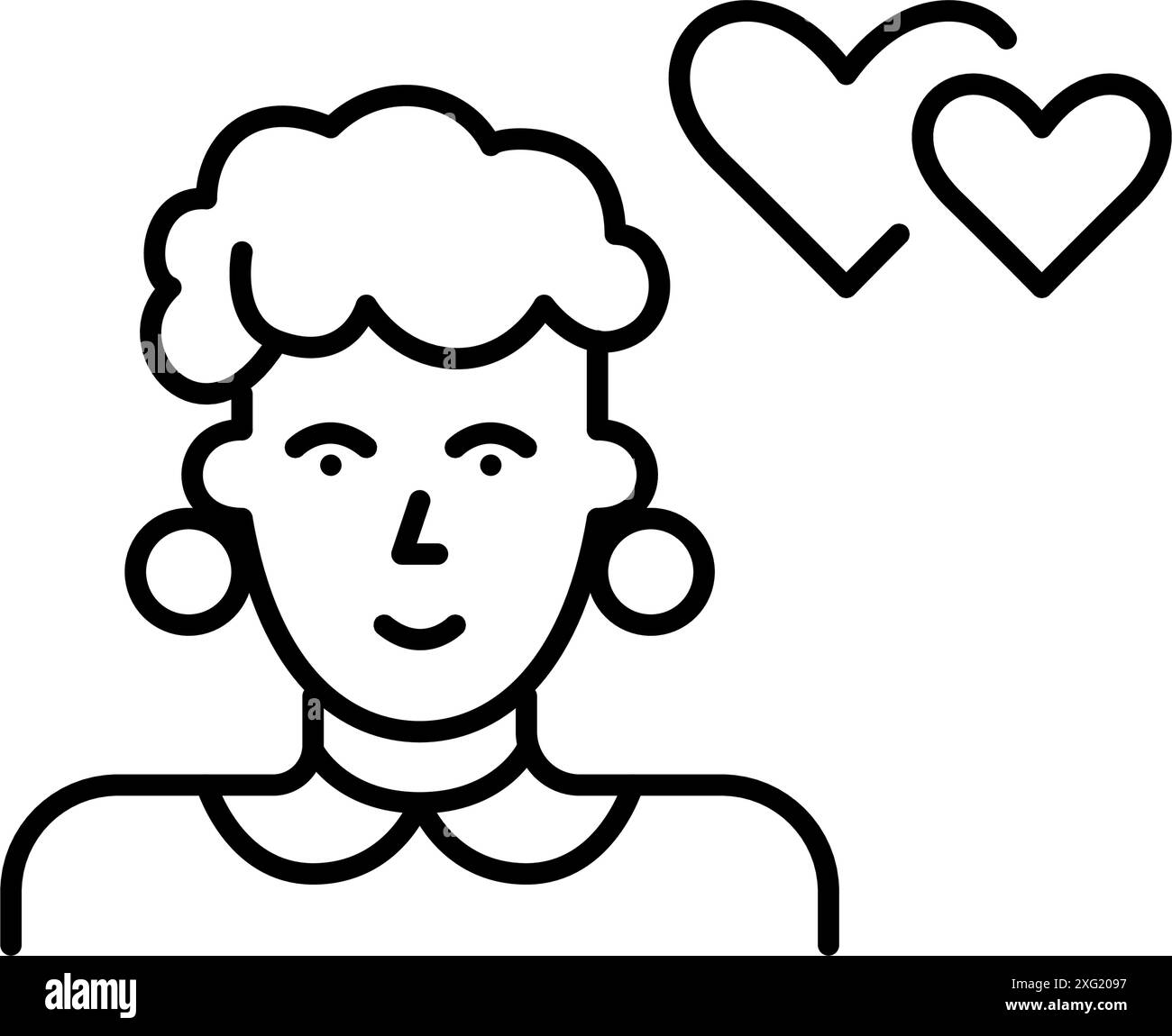 Donna anziana vestita in modo intelligente e cuori intrecciati. App per incontri senior e romantiche riunioni della comunità. Icona del vettore pixel Perfect Illustrazione Vettoriale