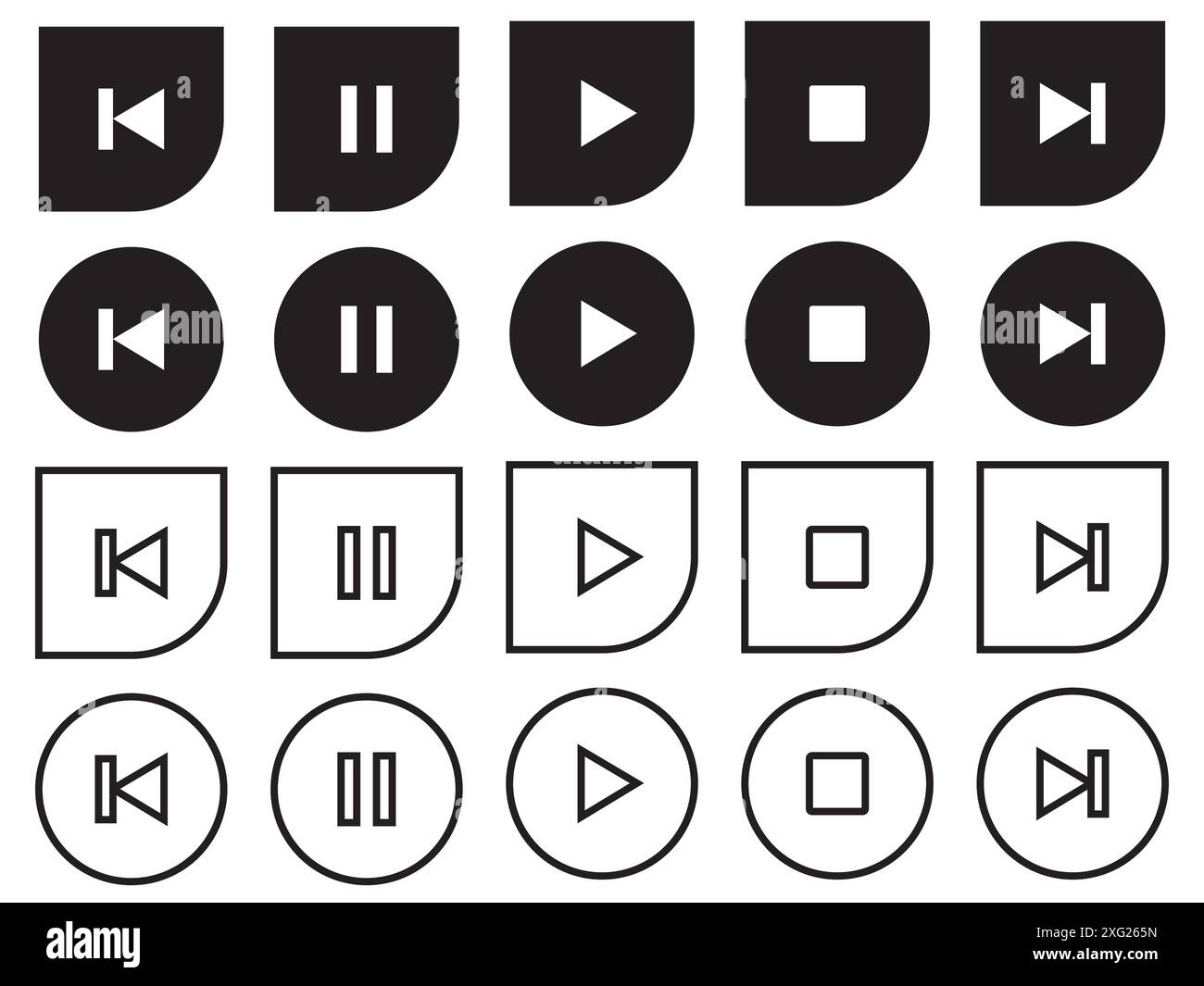 Raccolta di set di icone vettoriali di Media Player per la raccolta di set di vettori Web per l'interfaccia utente dell'app Illustrazione Vettoriale