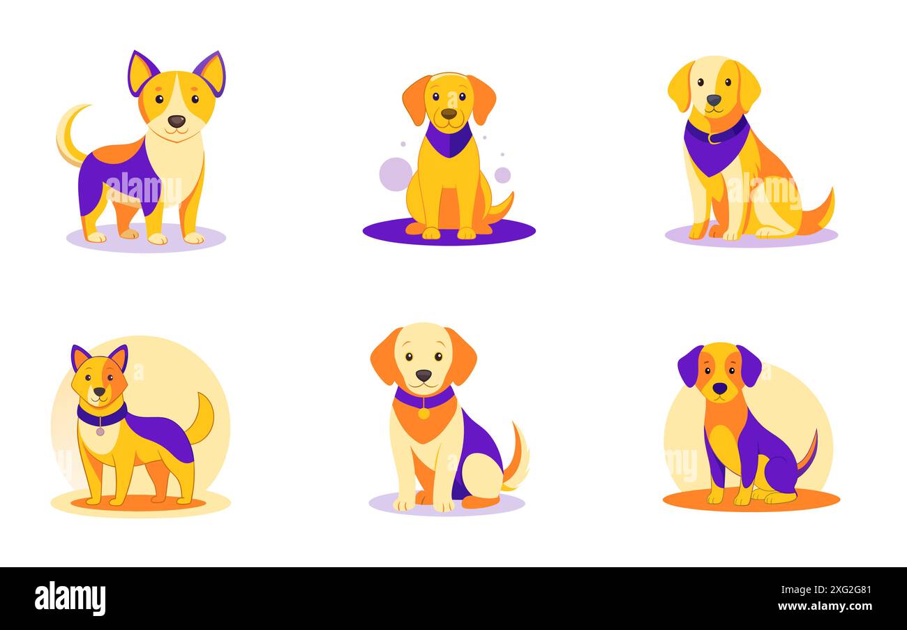 Set di illustrazioni vettoriali per cani da cucciolo Illustrazione Vettoriale