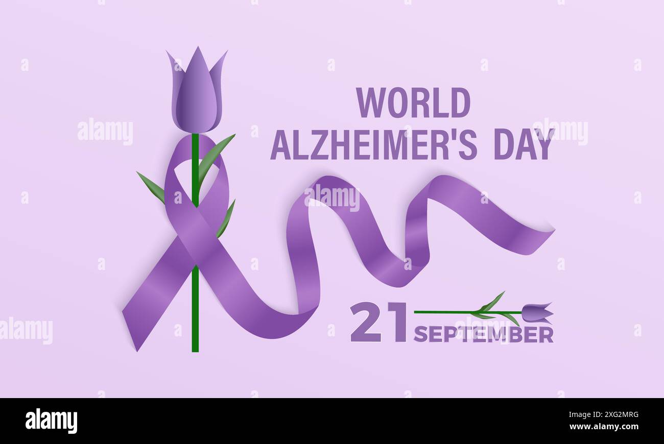 Giornata mondiale dell'Alzheimer. Biglietto d'auguri, poster, barra multifunzione, banner, modello vettore. Illustrazione Vettoriale