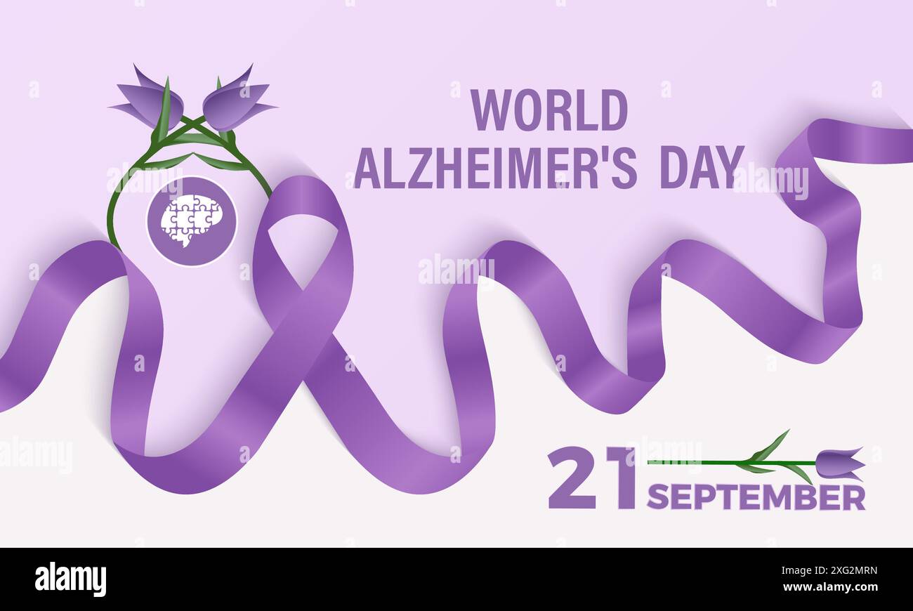 Giornata mondiale dell'Alzheimer. Biglietto d'auguri, poster, barra multifunzione, banner, modello vettore. Illustrazione Vettoriale