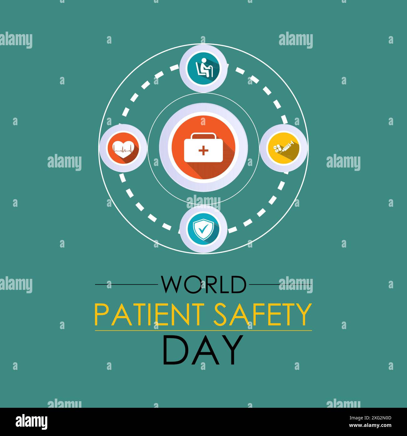 Giornata mondiale della sicurezza dei pazienti del 17 settembre. Biglietto d'auguri, poster, barra multifunzione, banner, modello vettore. Illustrazione Vettoriale