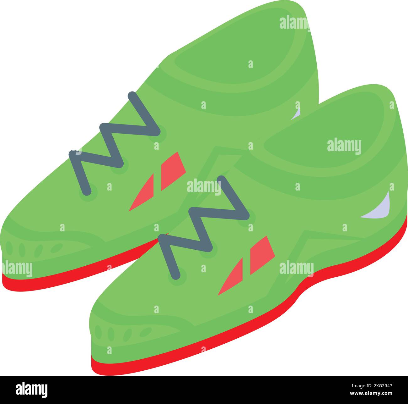 Paio di scarpe da calcio verdi con dettagli rossi, progettate per giocare a calcio su campi in erba Illustrazione Vettoriale