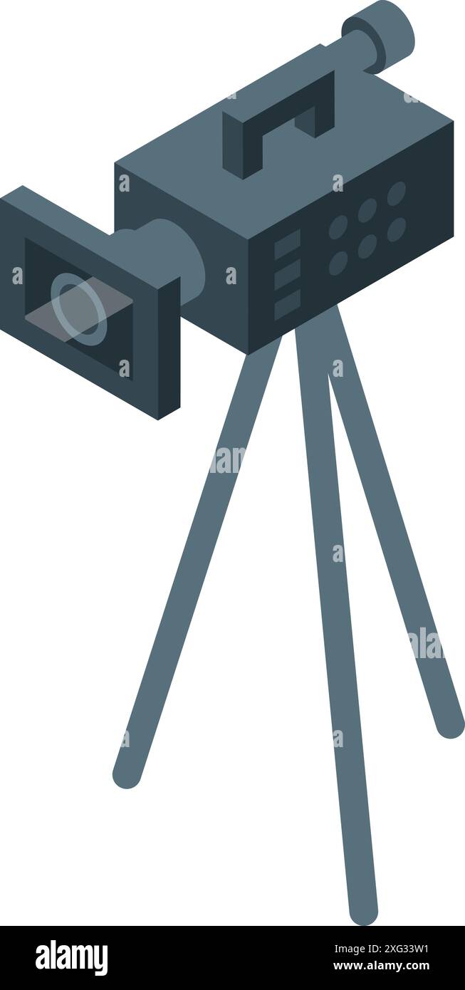 Videocamera digitale professionale posizionata su treppiede per catturare filmati, programmi televisivi o contenuti online Illustrazione Vettoriale
