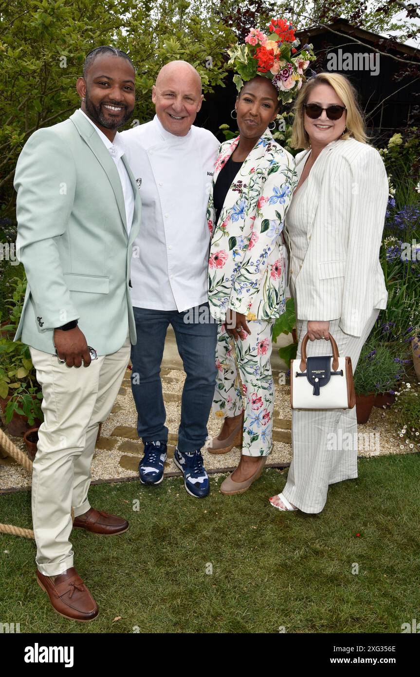 Luglio 2024. East Molesey, Surrey, Regno Unito. JB Gill, Aldo Zilli, Angellica Bell e Chloe Tangney al 2024 RHS Hampton Court Palace Garden Festival. Sue An Foto Stock