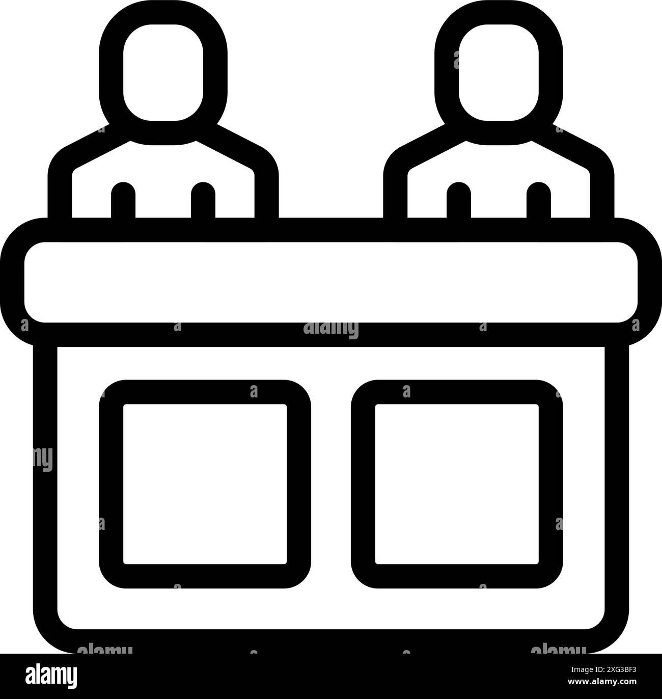 Due politici seduti sul podio durante il dibattito politico, che partecipano a discussioni politiche Illustrazione Vettoriale