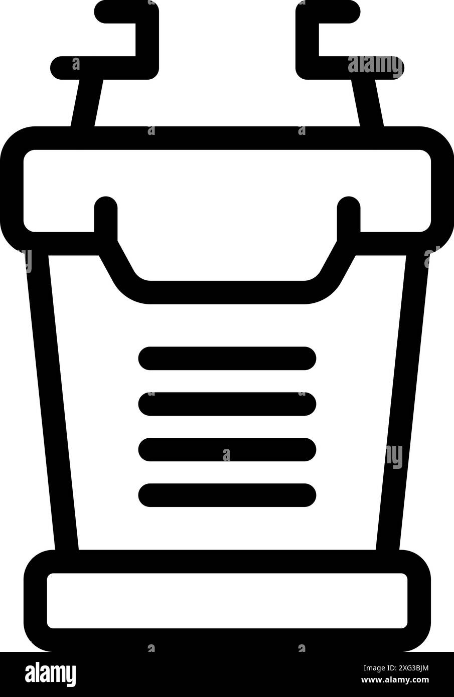 Icona a linea di una tribuna con microfoni, perfetta per rappresentare la comunicazione, le conferenze e la conversazione pubblica Illustrazione Vettoriale