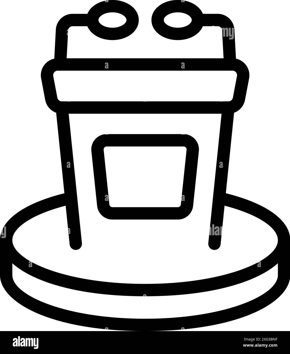 Una tribuna semplice con microfoni sul palco per il discorso pubblico è raffigurata in linea su sfondo bianco Illustrazione Vettoriale