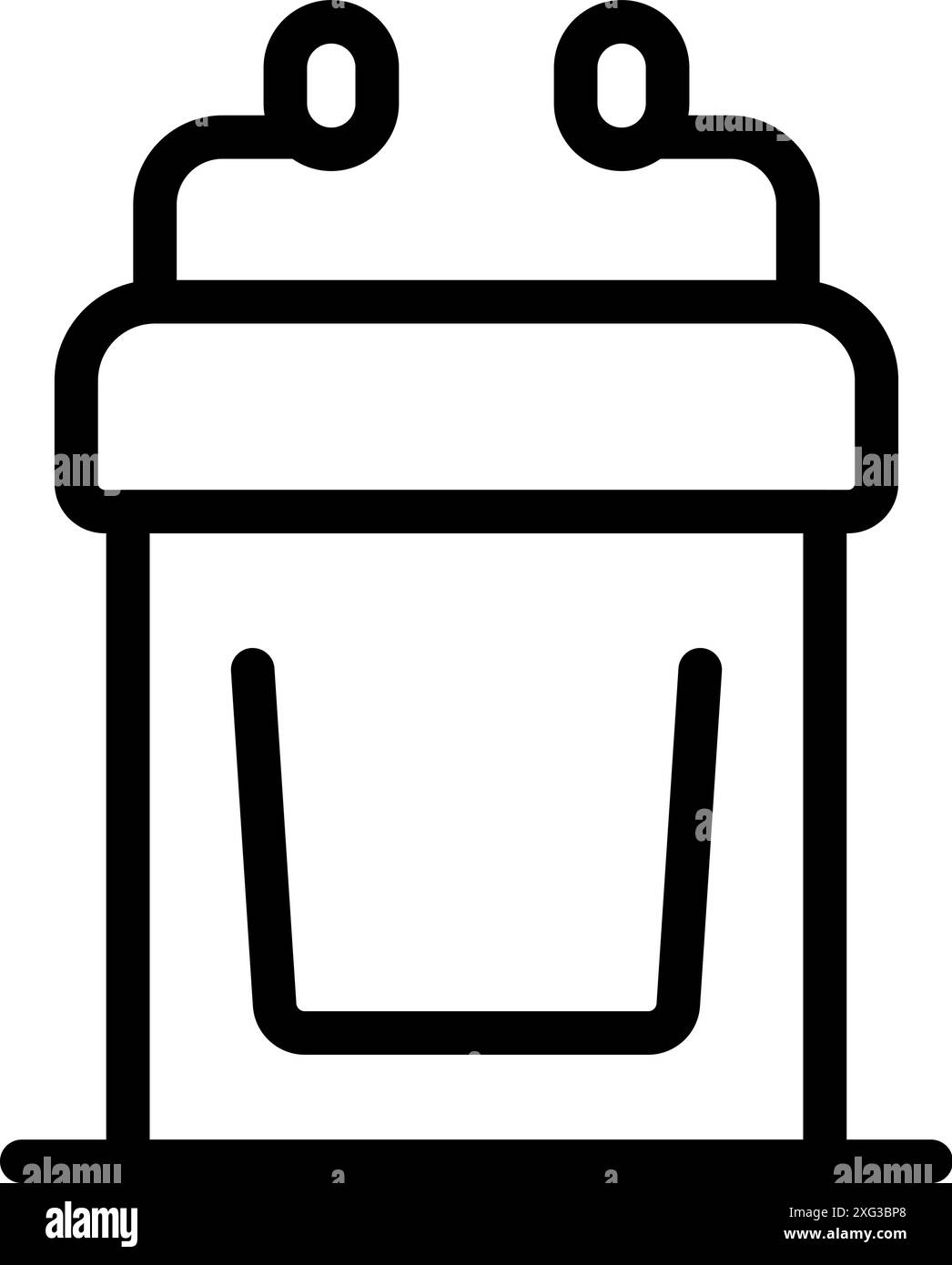 Semplice icona di linea di una tribuna per conferenze con microfoni, perfetta per rappresentare i concetti di parlare in pubblico e tenere un discorso Illustrazione Vettoriale