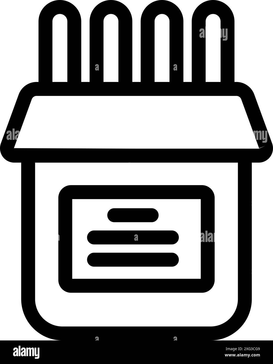 Semplice icona a forma di linea bianca e nera di una scatola fusibili contenente quattro fusibili Illustrazione Vettoriale
