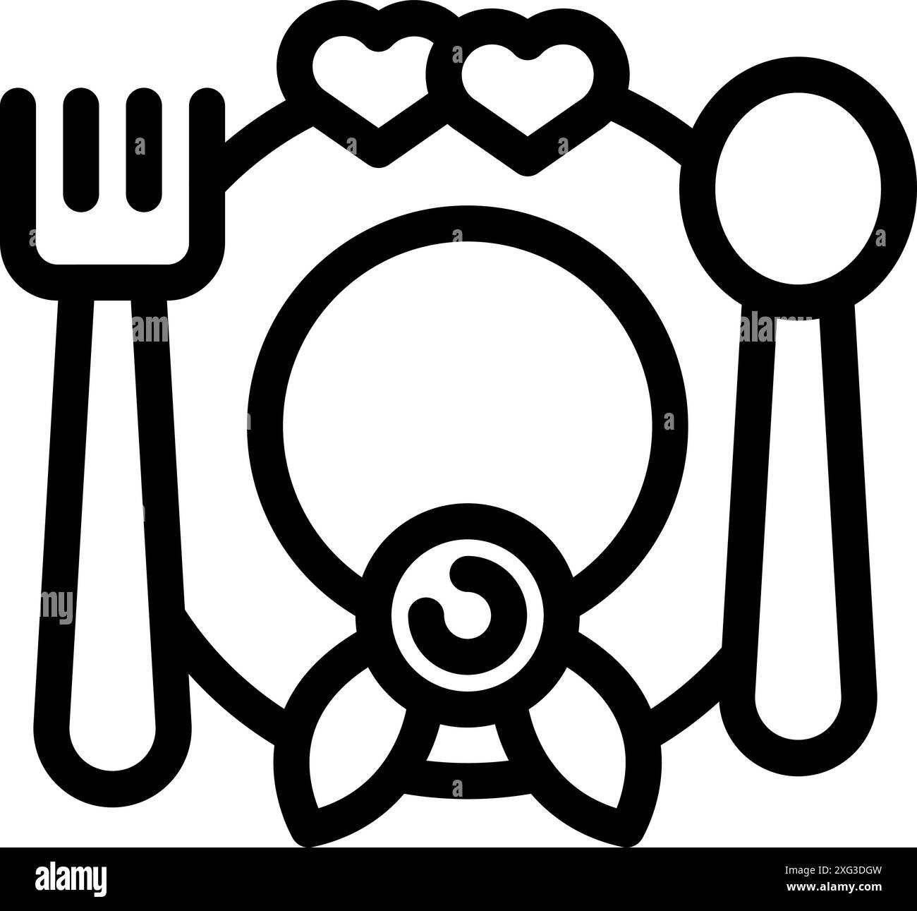 Cena romantica con cuori, simbolo dell'amore e della celebrazione Illustrazione Vettoriale