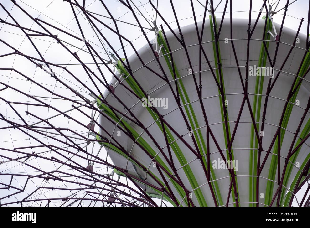 Supertree Grove nel Garden by the Bay, Singapore. Presenta torreggianti strutture simili ad alberi che forniscono ombra, luce notturna e supporto verticale Foto Stock