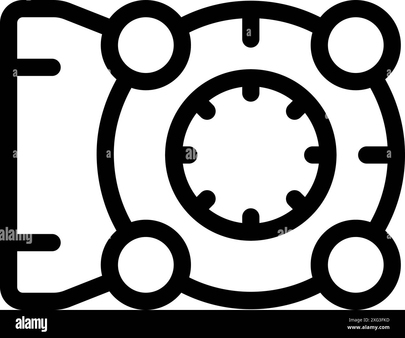 Icona line art di una porta del caveau di una banca, che rappresenta la sicurezza e la protezione dei beni Illustrazione Vettoriale