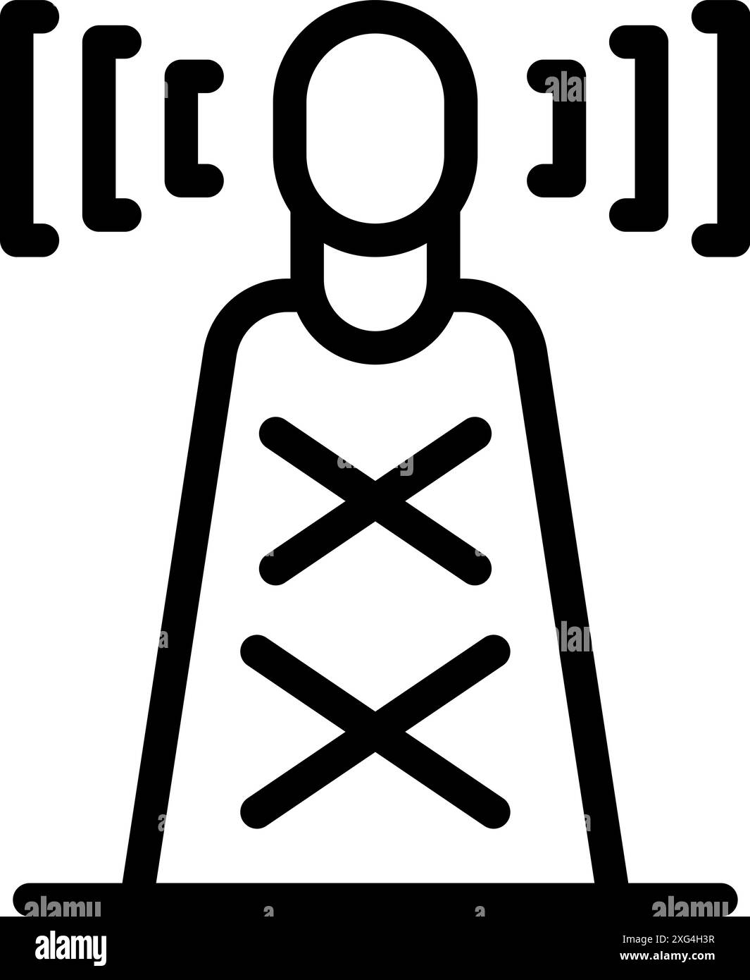 Icona a forma di linea di una persona in piedi con le braccia incrociate, che rappresenta un rifiuto o un linguaggio del corpo negativo Illustrazione Vettoriale