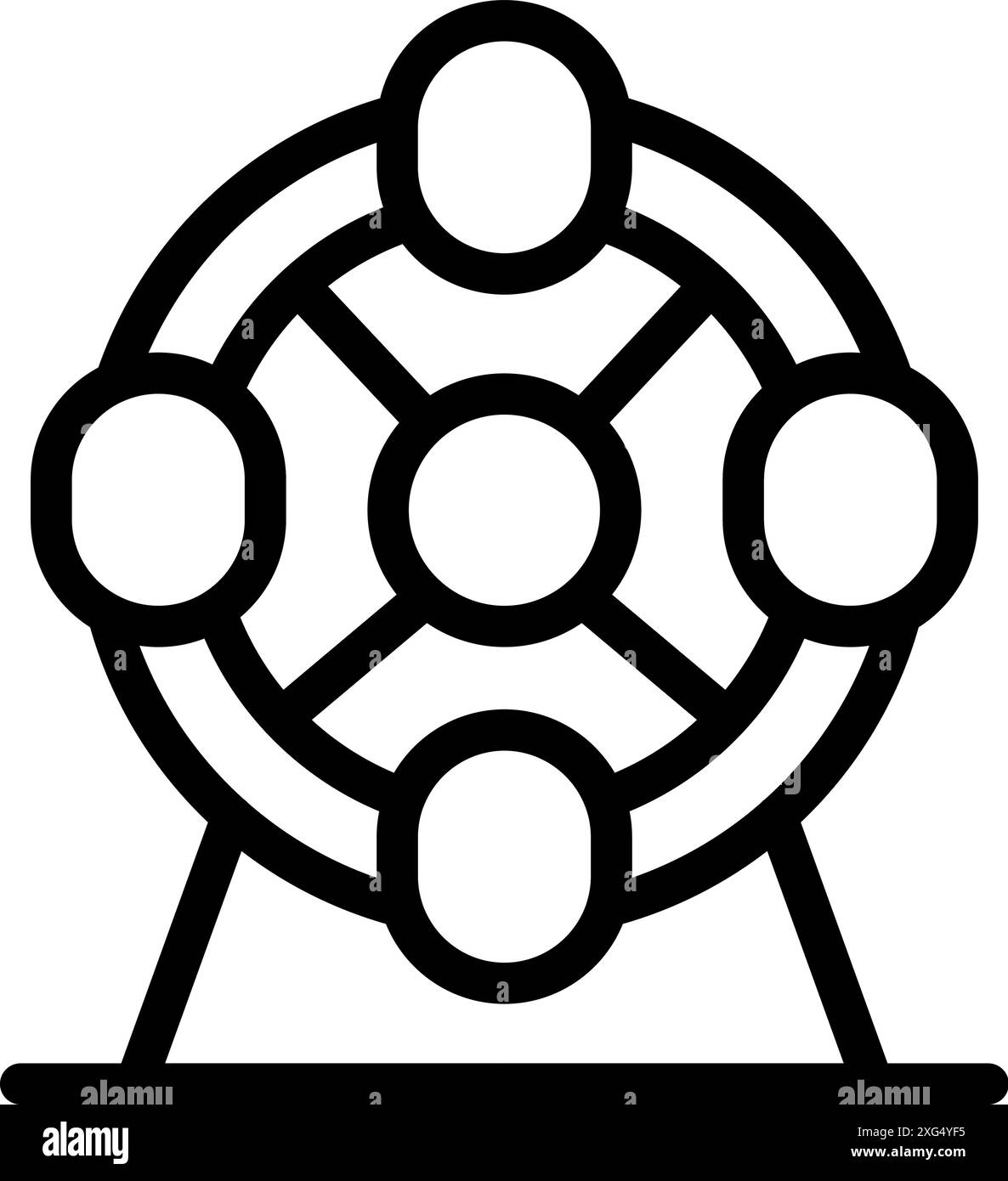 Semplice icona a forma di linea di una ruota panoramica con cabine che ruotano in un parco divertimenti Illustrazione Vettoriale