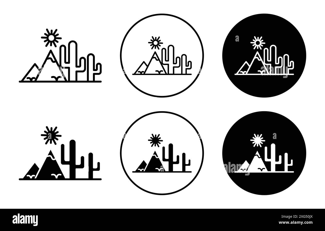 Collezione di logo vettoriali Cactus Mountain and Sun Icon per l'interfaccia utente dell'app Web Illustrazione Vettoriale