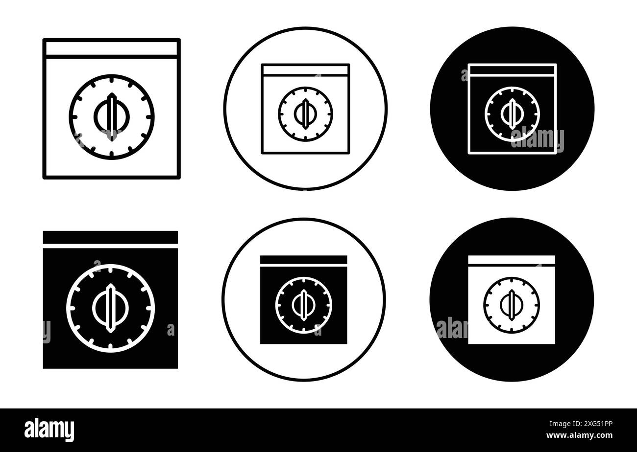 Pomello per forno da cucina con set di logo vettoriale icona linea timer per l'interfaccia utente dell'app Web Illustrazione Vettoriale
