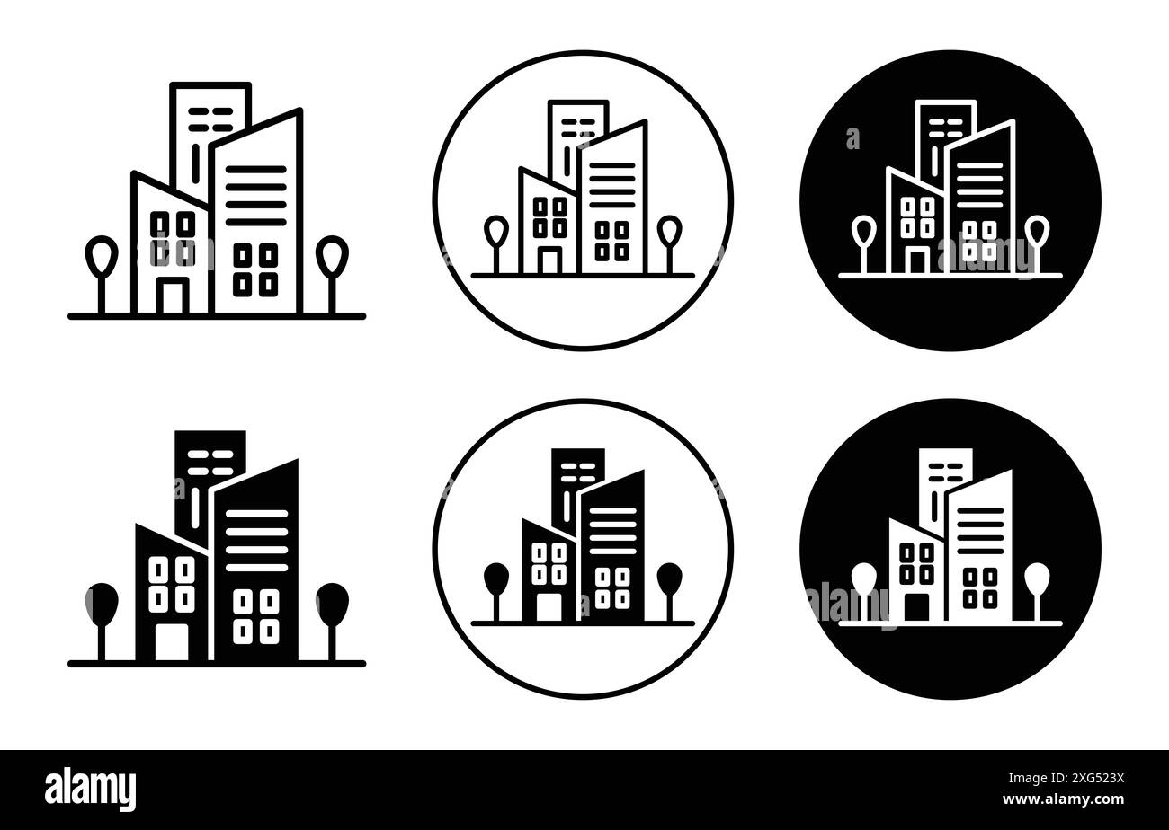 Raccolta di set di logo vettoriali icona edificio ufficio per l'interfaccia utente dell'app Web Illustrazione Vettoriale