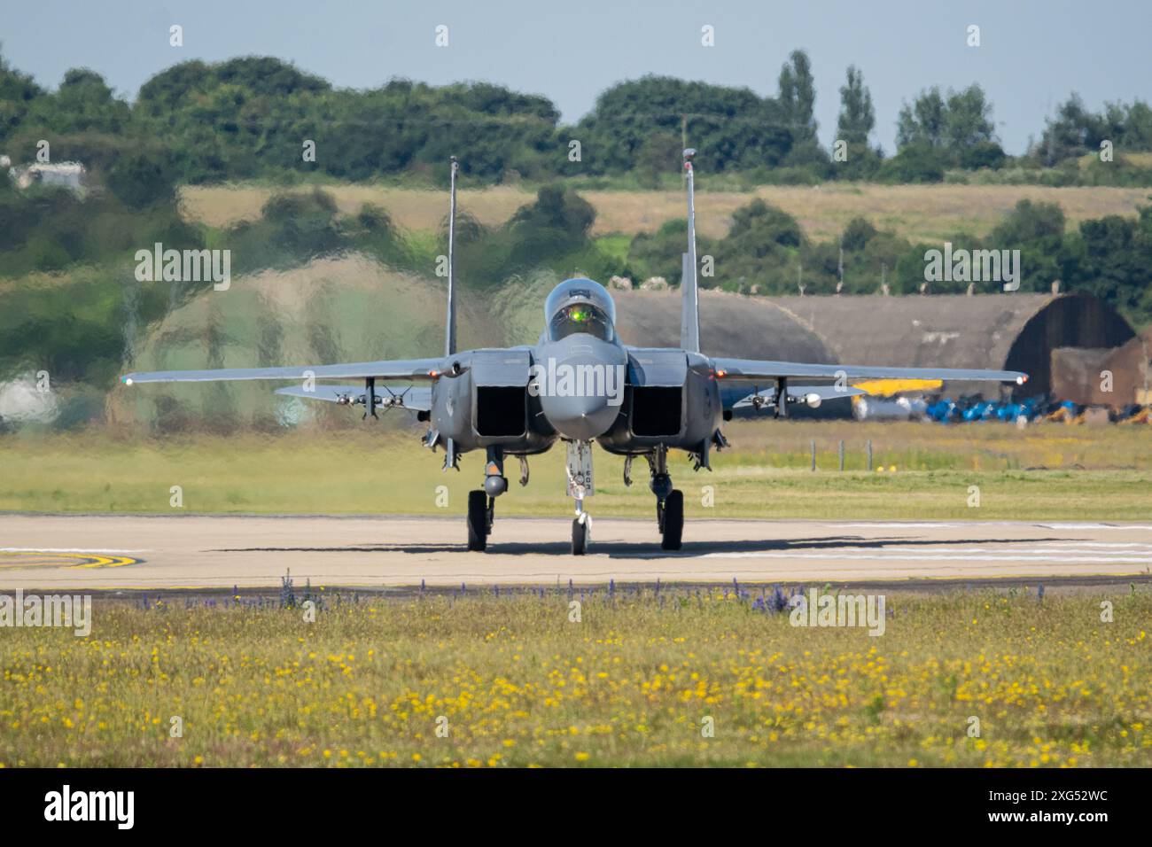 USAF McDonnell Douglas F-15E taxi alla RAF Lakenheath Foto Stock