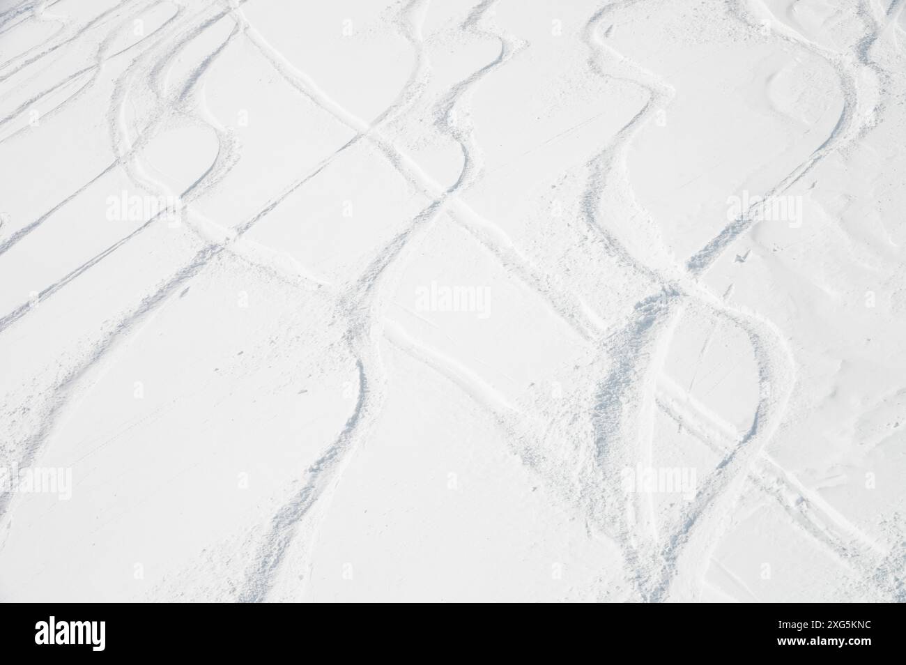 Pista da sci ricci sulla neve tra le montagne dell'Antartide. Concetto di sci fuori pista Freeride Foto Stock