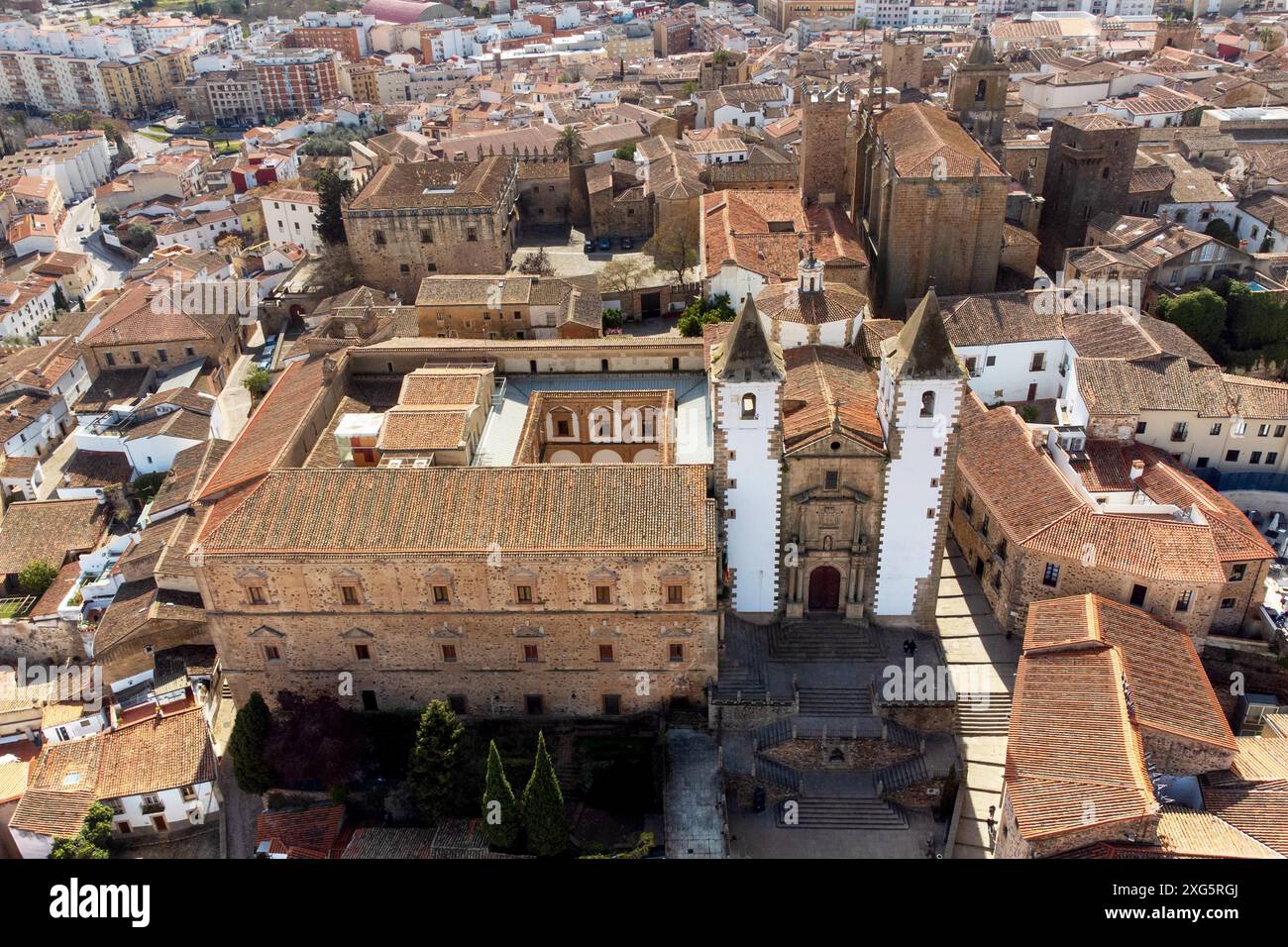 Vista aerea di Caceres, patrimonio mondiale dell'UNESCO in Estremadura, Spagna. Fotografia di alta qualità Foto Stock