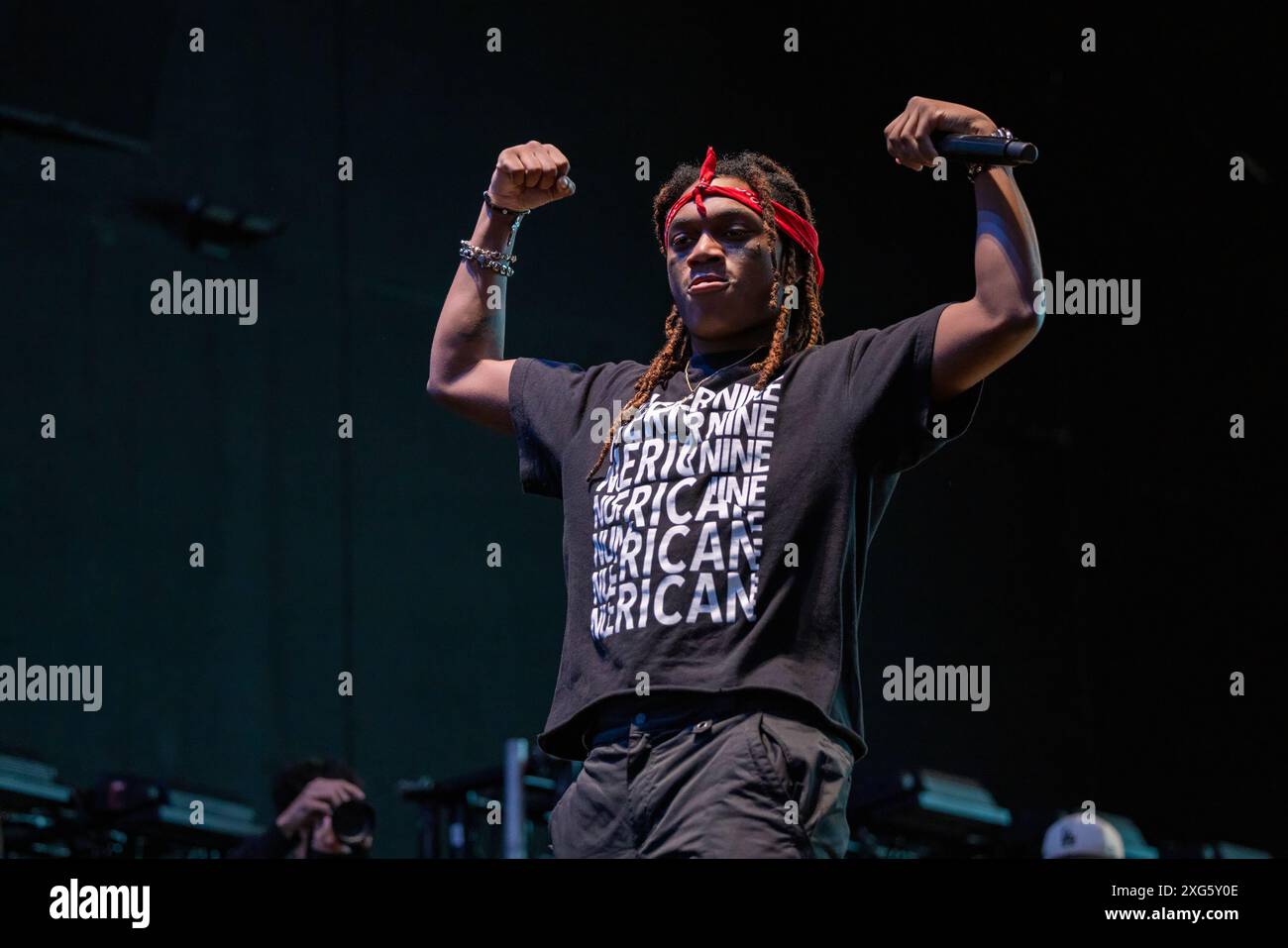 Milwaukee, Stati Uniti. 5 luglio 2024. Rapper tana (Steven Dale Lewis II) durante il Summerfest Music Festival il 5 luglio 2024, a Milwaukee, Wisconsin (foto di Daniel DeSlover/Sipa USA) crediti: SIPA USA/Alamy Live News Foto Stock