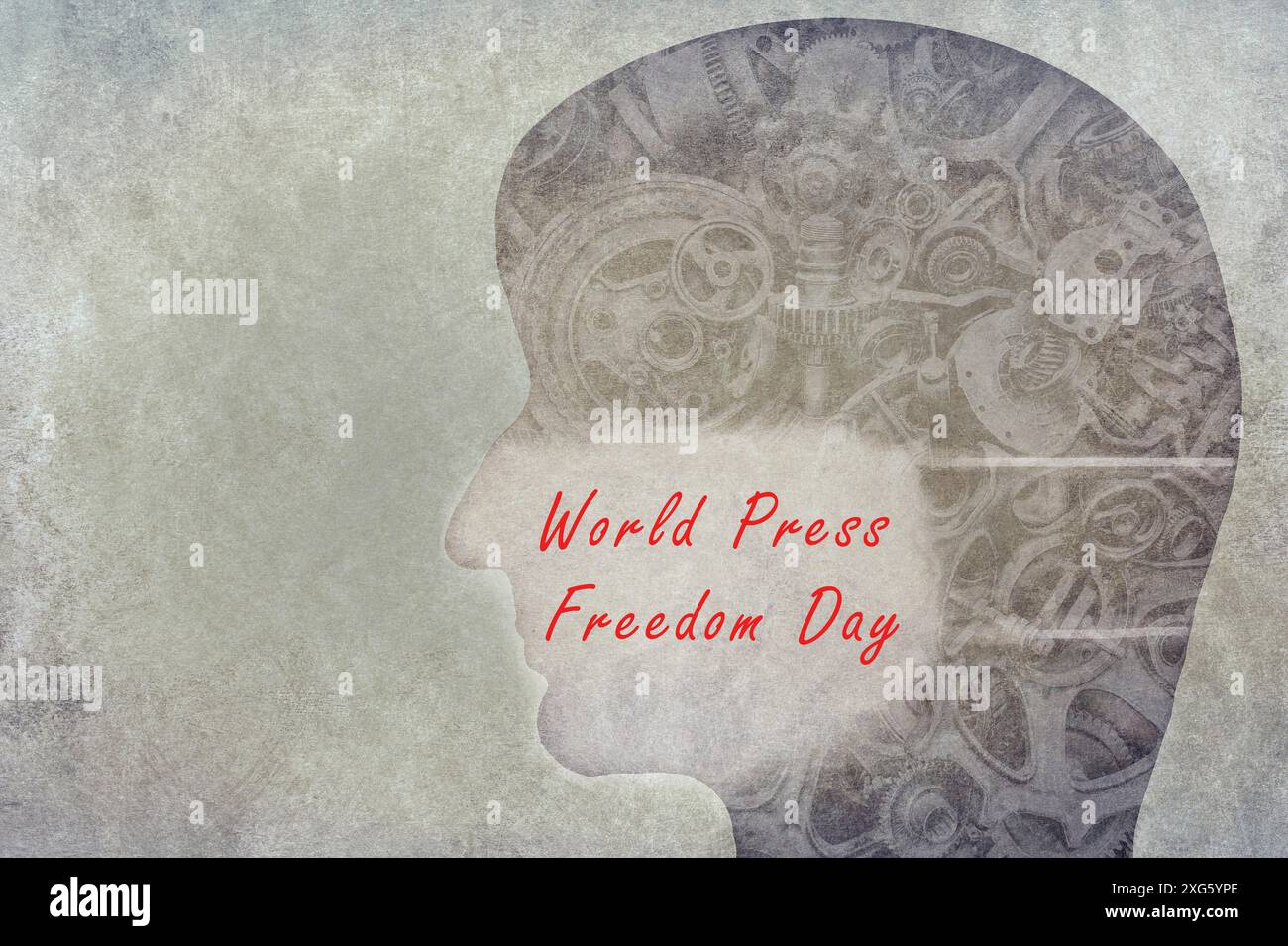 World Press Freedom Day è in piedi su una maschera, giornalista con bocca coperta, libertà di parola, cancellazione della cultura Foto Stock