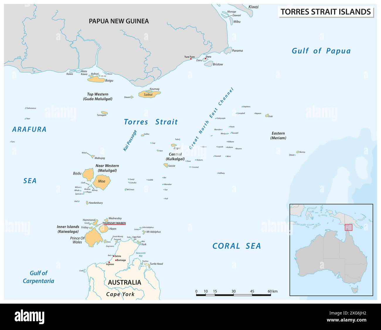 Mappa della Australian Torres Strait Islands Foto Stock