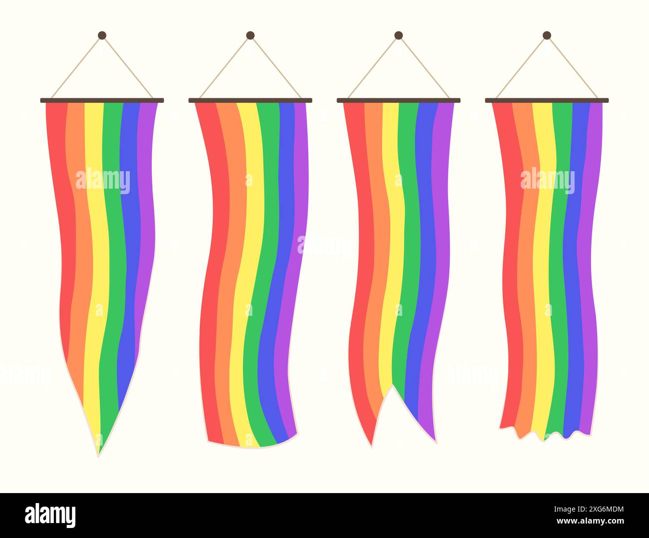 Set di bandiere Pennant verticali arcobaleno per LGBT Gay Pride Concept Element Illustrazione Vettoriale