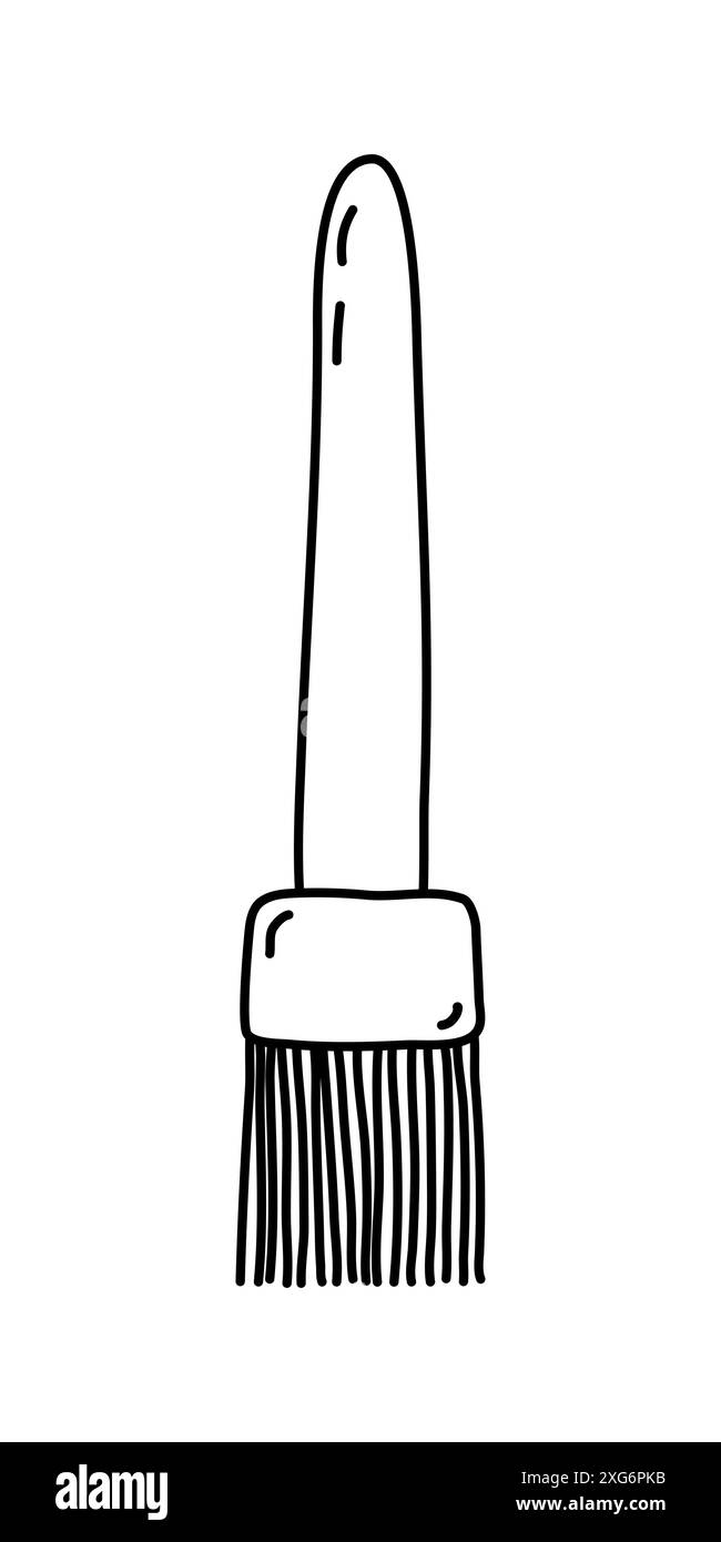 Pennello da forno a olio di silicone da cucina, disegno vettoriale piatto stile doodle per libro da colorare per bambini Illustrazione Vettoriale