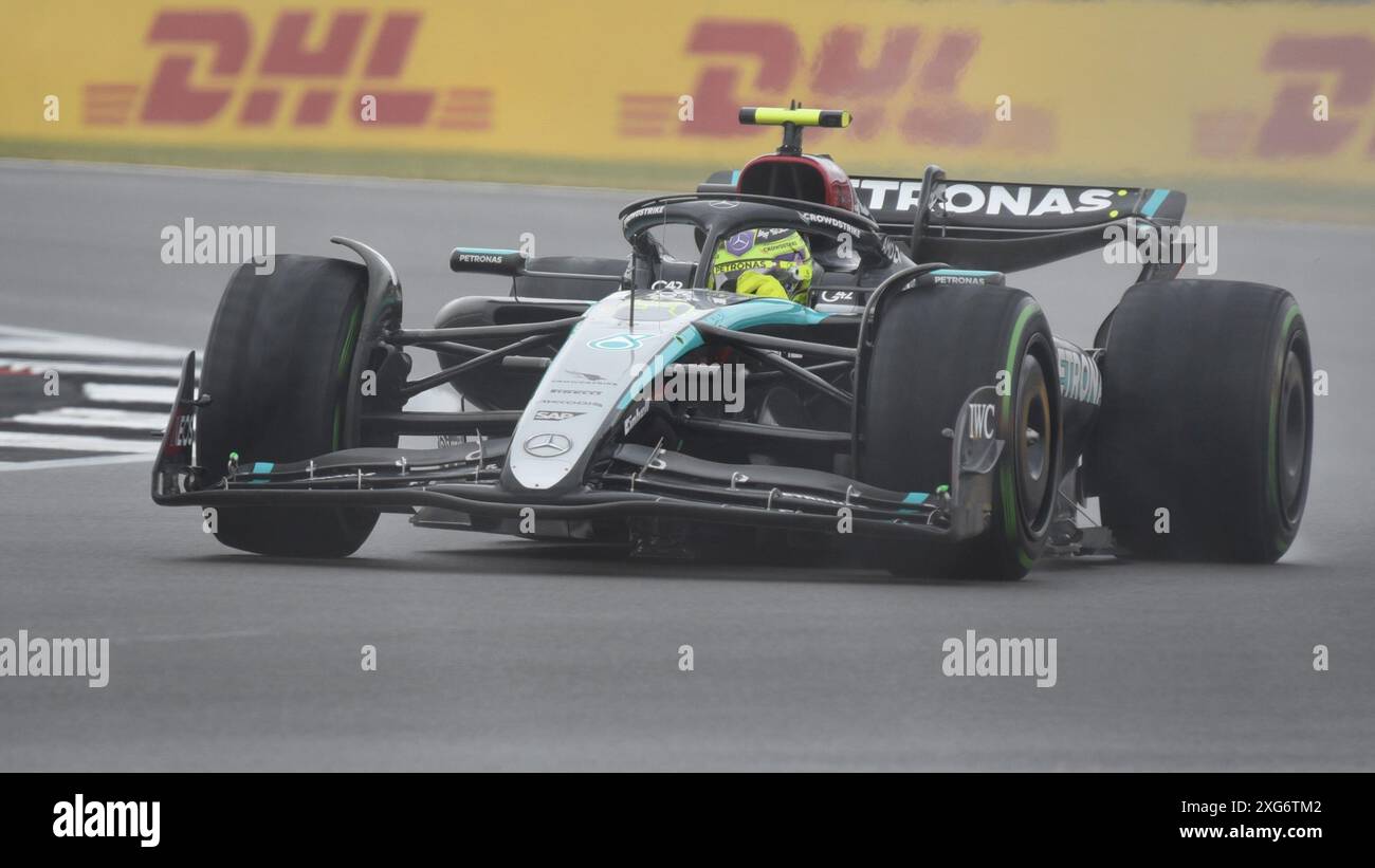 Gran Premio di Gran Bretagna 2024, Silverstone, Formula 1, circuito di Silverstone, GP di F1 2024, Grand Prix, Racing, Mercedes racing car, Louis Hamilton Foto Stock