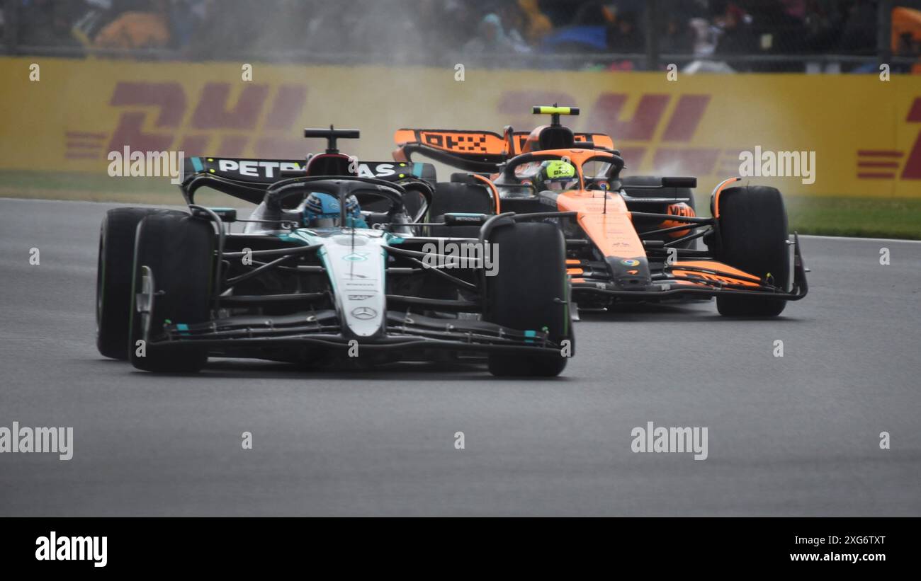 Gran Premio di Gran Bretagna 2024, Silverstone, Formula 1, circuito di Silverstone, GP di F1 2024, Grand Prix, Racing, Mercedes racing car, Louis Hamilton Foto Stock