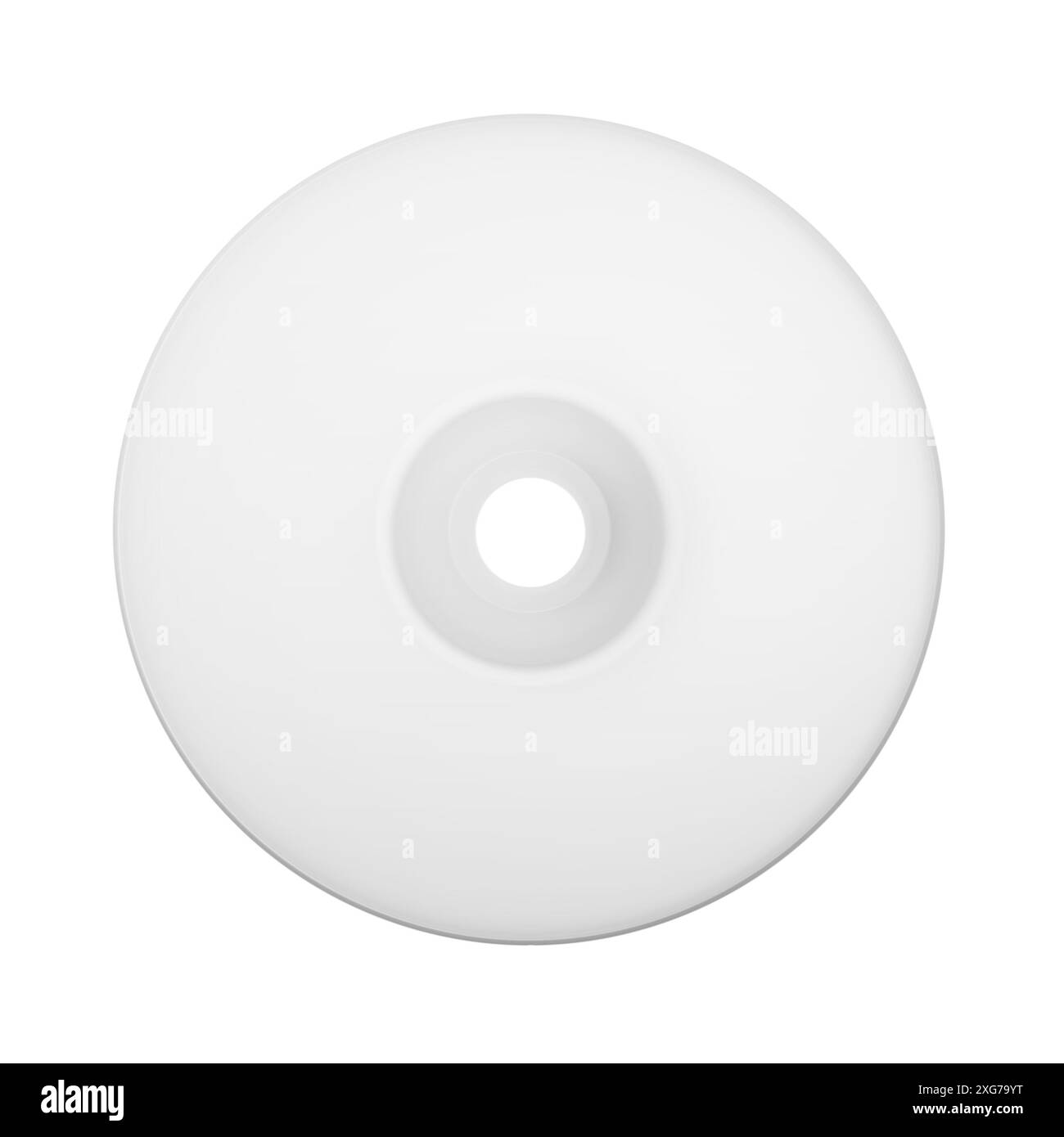 Compact Disc bianco. Una foto minimalista di un CD bianco incontaminato, isolato su uno sfondo pulito. Foto Stock
