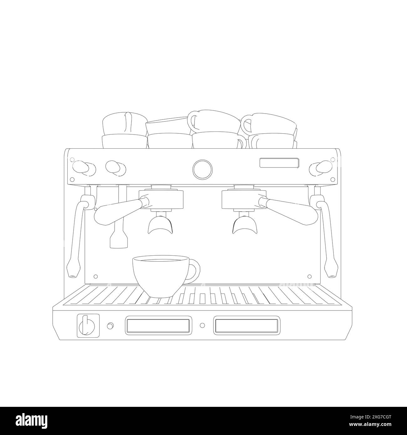 Illustrazione della linea vettoriale della macchina per il caffè. Illustrazione vettoriale della linea della macchina per il caffè. Modello della macchina per il caffè espresso. Disegno della macchina per caffè. Illustrazione Vettoriale