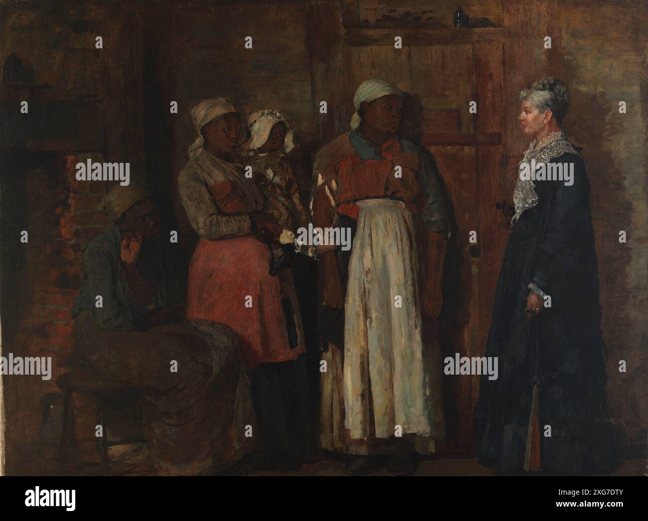 Winslow Homer 1876 - "A Visit from the Old Mistress" (Una visita dalla vecchia padrona) descrive un incontro teso tra un gruppo di schiavi appena liberati e il loro ex schiavista - lo Smithsonian Museum of American Art Foto Stock