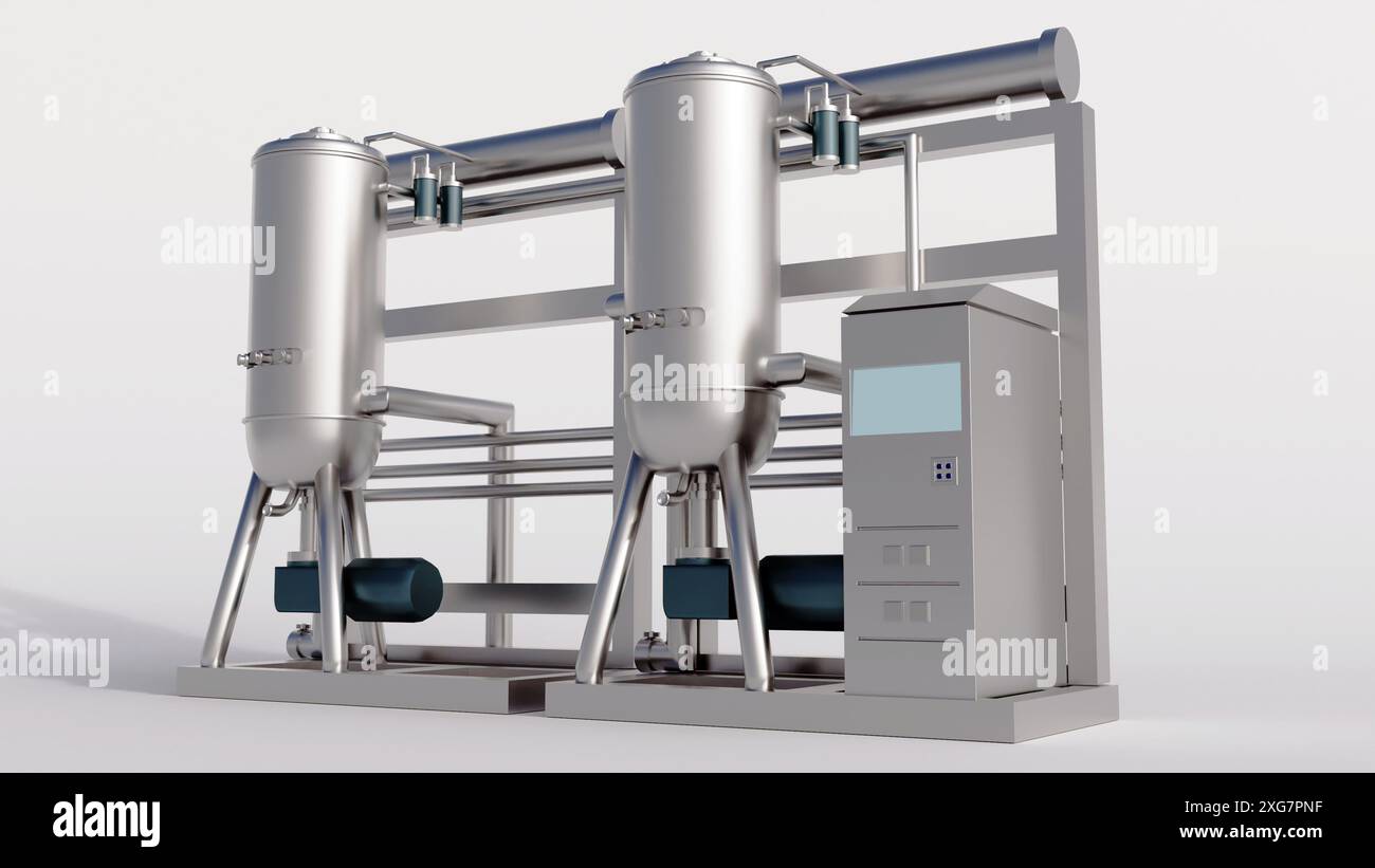 Rendering 3d di un bioreattore, un recipiente utilizzato per coltivare cellule o microrganismi per la ricerca o applicazioni industriali. Foto Stock