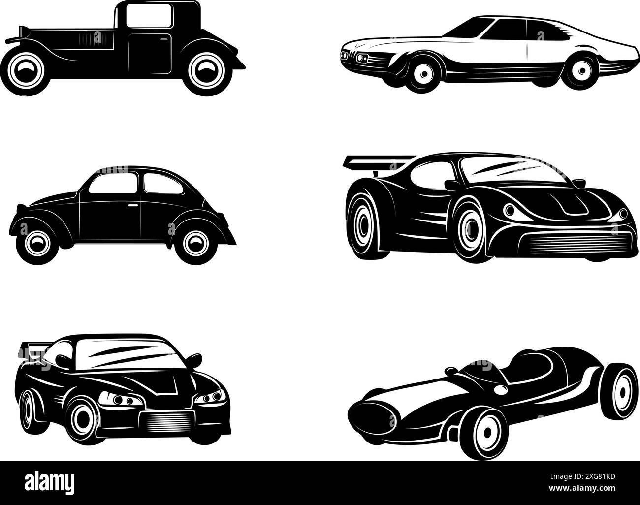 Set di icone di auto retrò. Elemento grafico con design vettoriale retrò, emblema, logo, insegna, identità, logotipo, poster. Elementi di progettazione vettoriali. Illustrazione Vettoriale