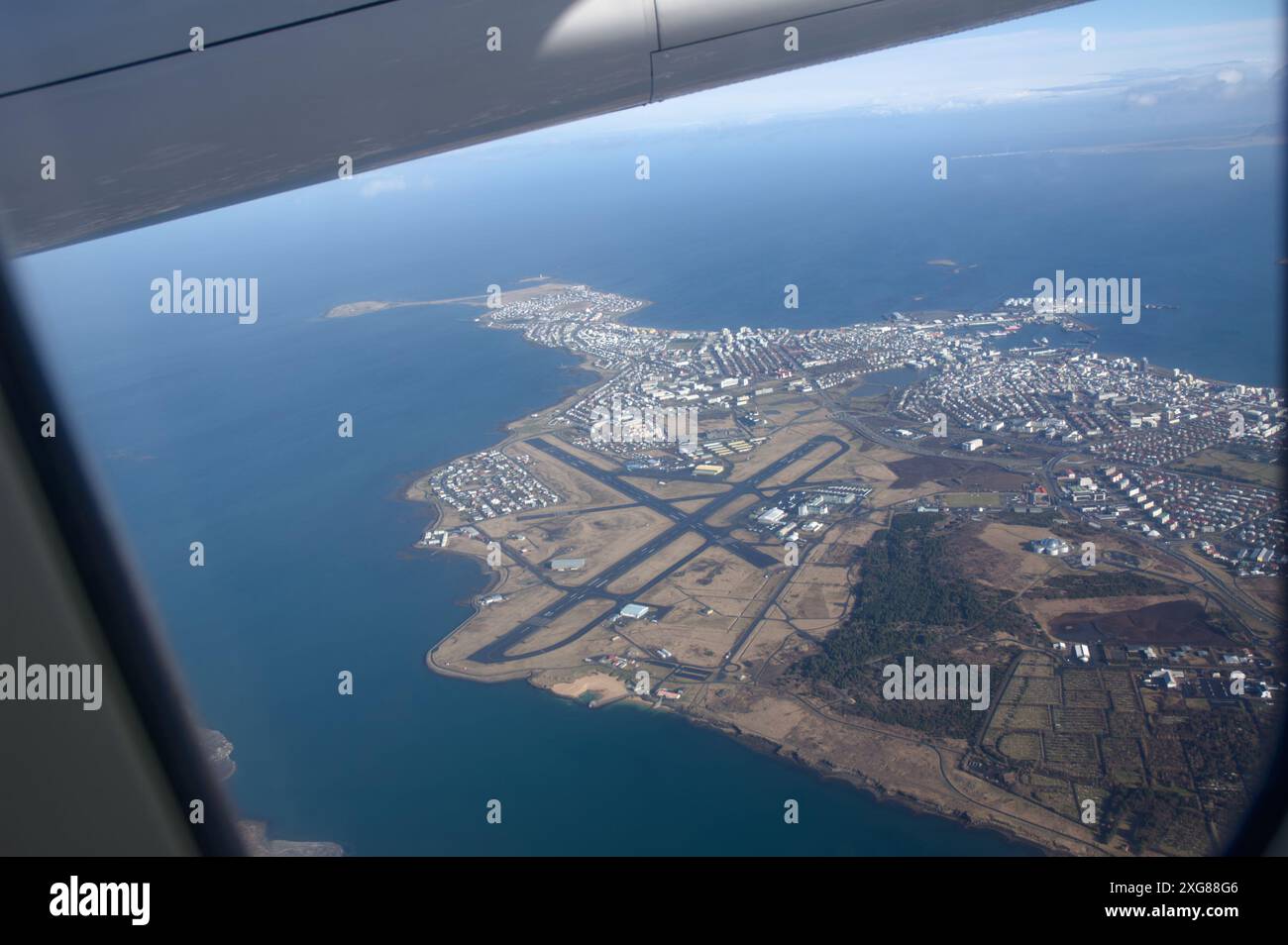 Vista aerea dell'aeroporto nazionale di Reykjavík in Islanda Foto Stock