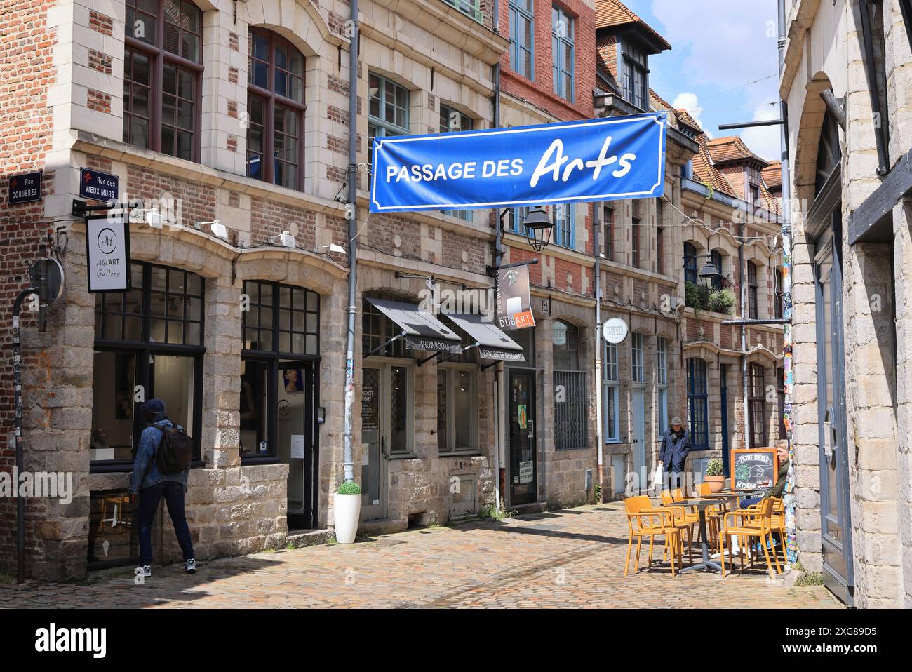 Il Passage des Arts, Rue des Vieux Murs nel centro storico di Lille con gallerie d'arte e ristoranti originali, la Francia Foto Stock
