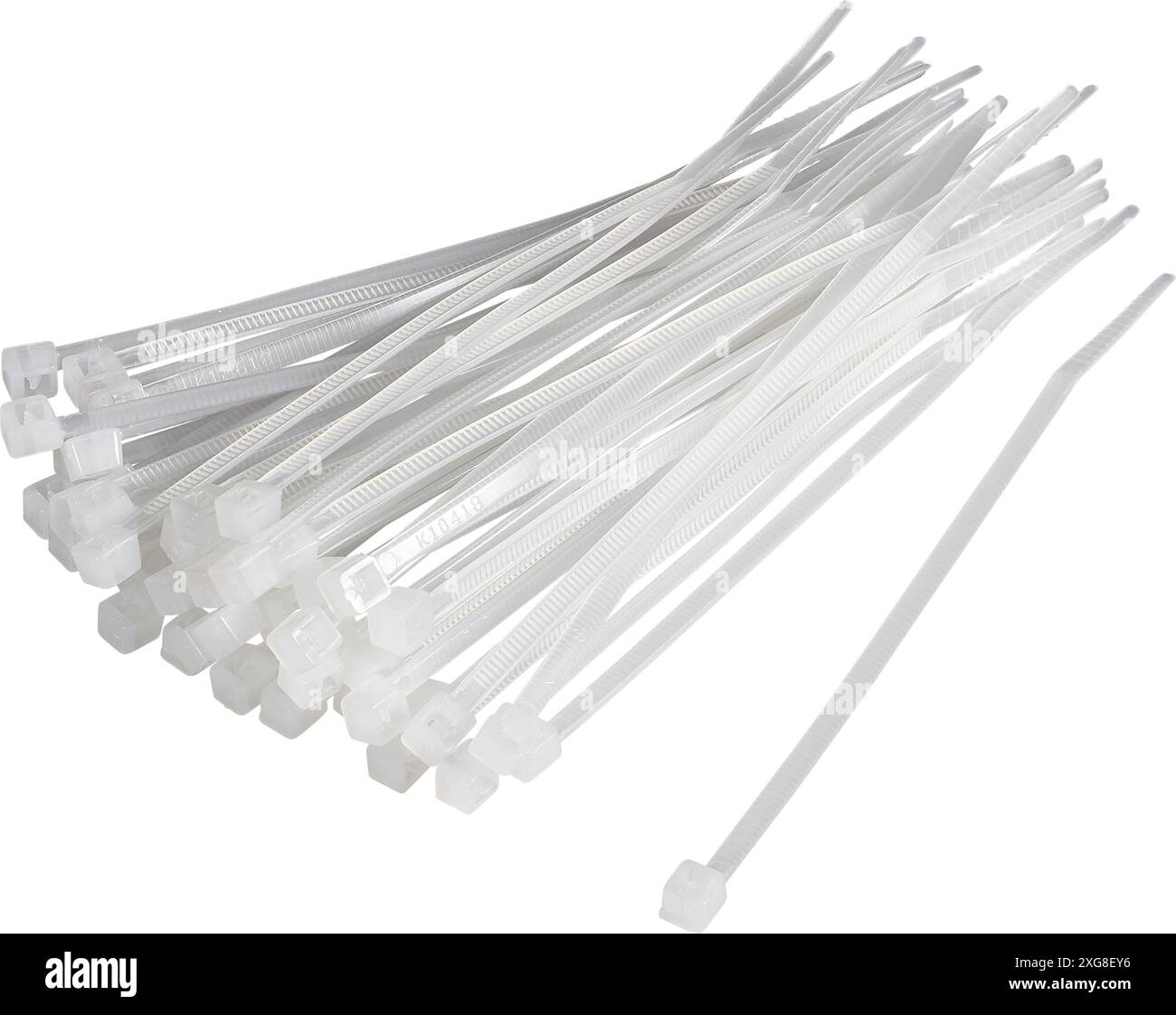 fascette per cavi trasparenti autobloccanti isolate su bianco Foto Stock