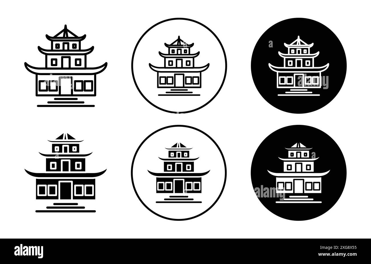 Collezione di logo vettoriale icona tempio buddista per l'interfaccia utente dell'app Web Illustrazione Vettoriale