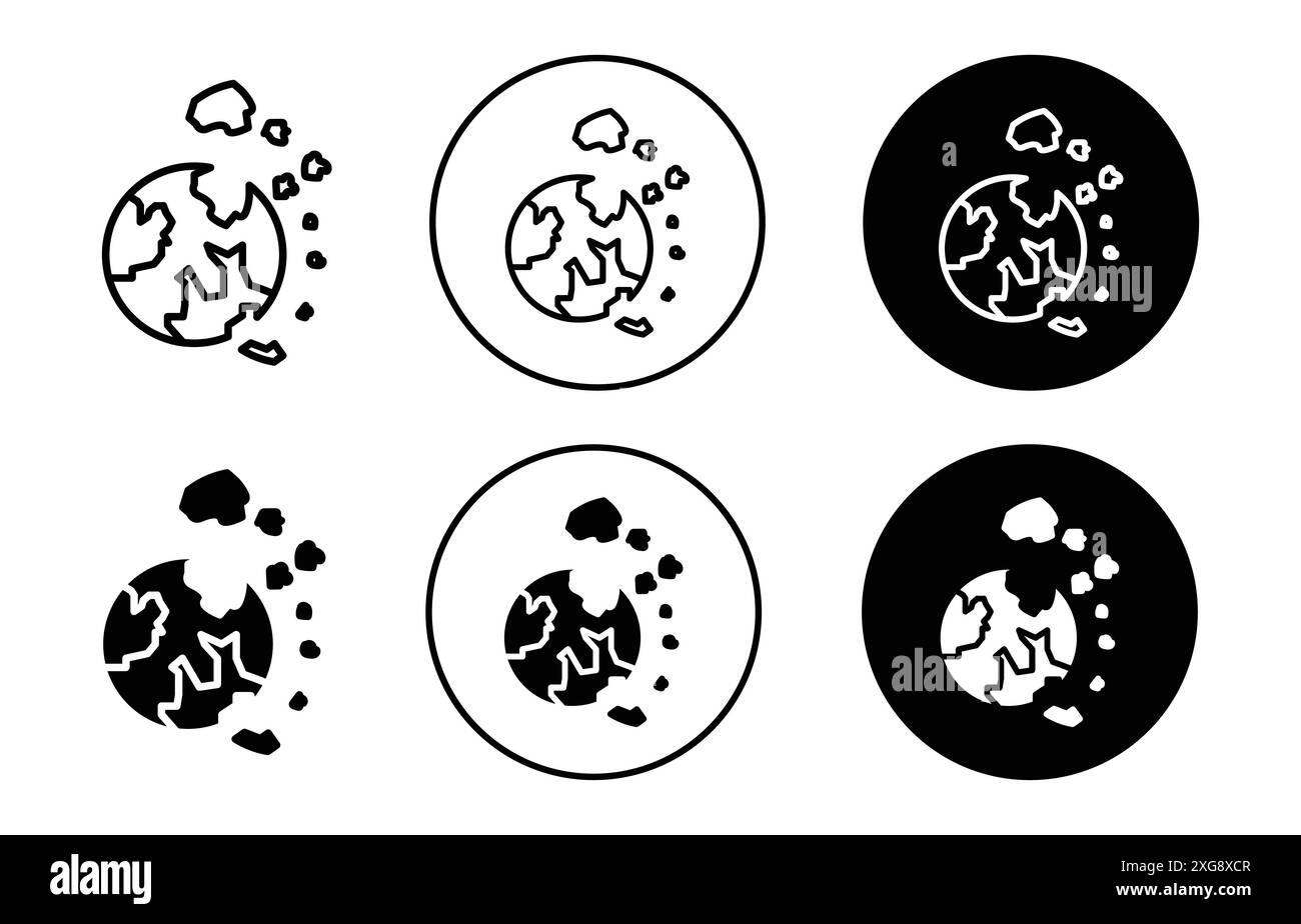 Raccolta di set di logo vettoriali dell'icona del pianeta distrutta per l'interfaccia utente dell'app Web Illustrazione Vettoriale
