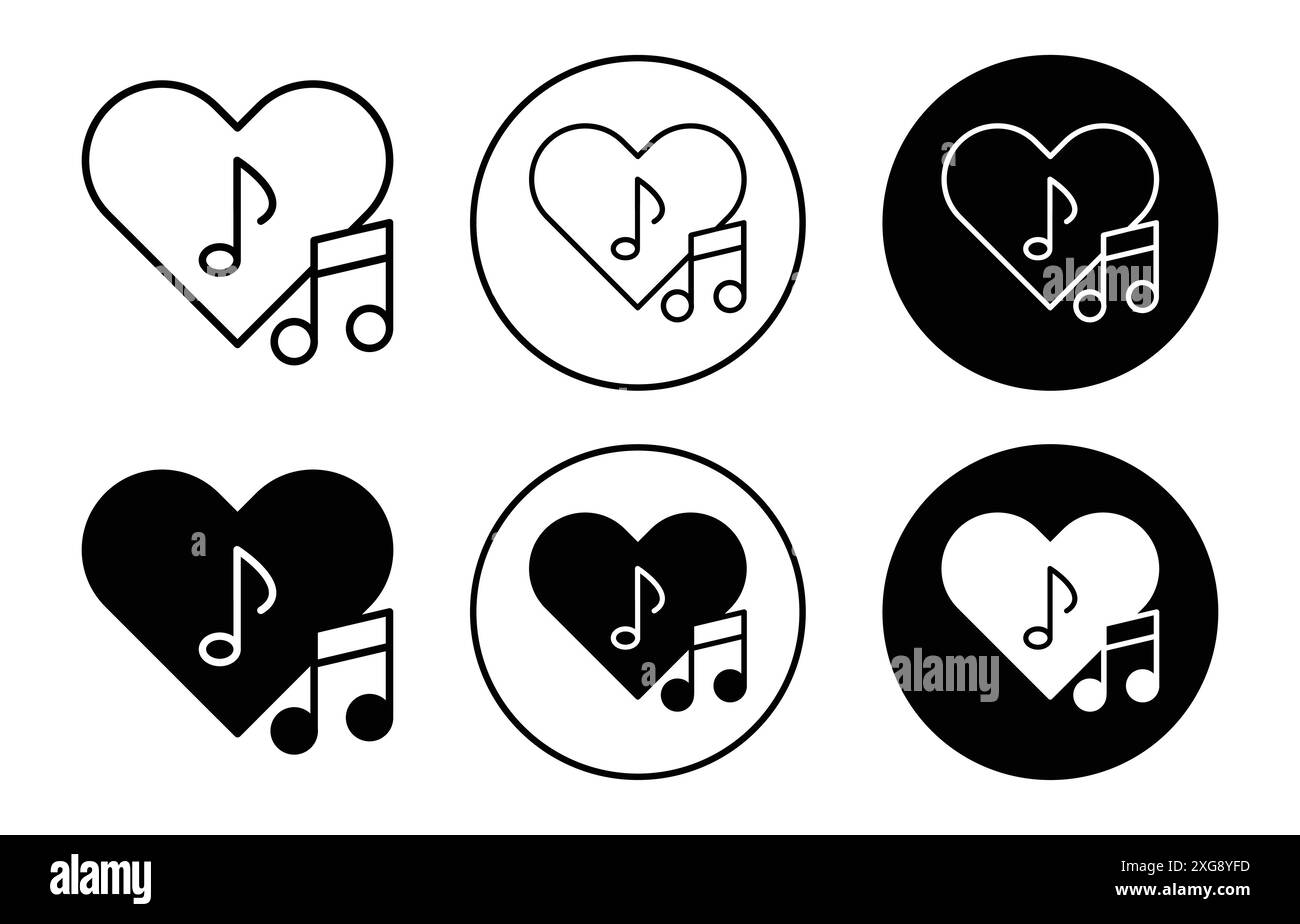 Set di logo Love Music Icon Vector per l'interfaccia utente dell'app Web Illustrazione Vettoriale